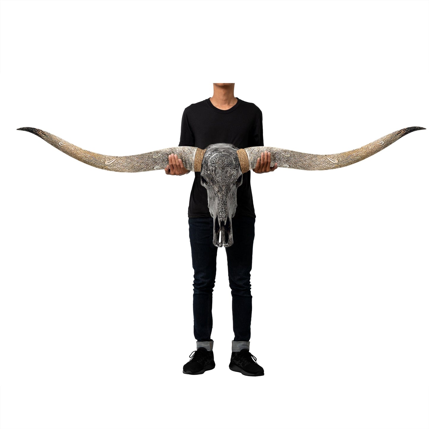 Hand Carved Longhorn Skull // XL Horns - Gray Yggdrasil