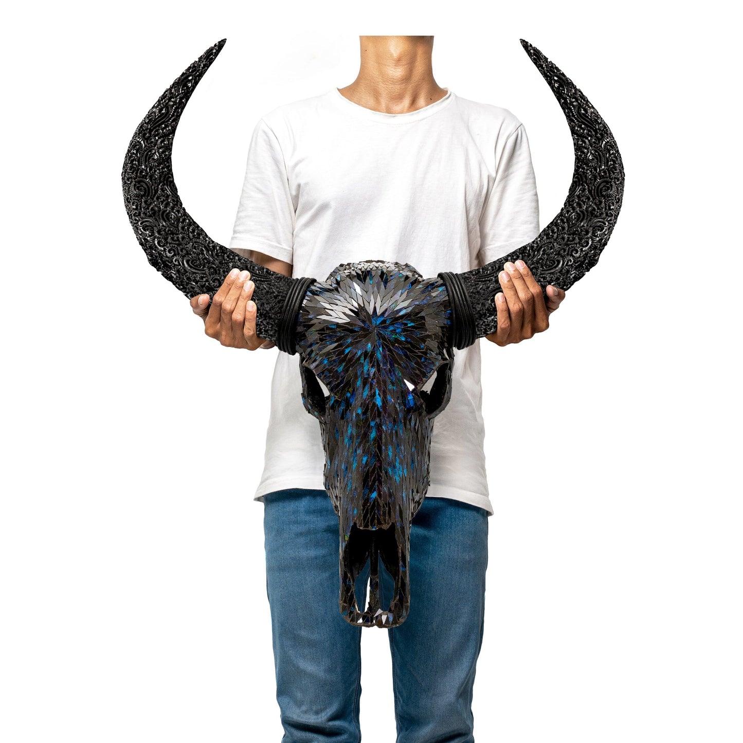 Buffalo Skull - Blue Mirror // Mosaic Finish
