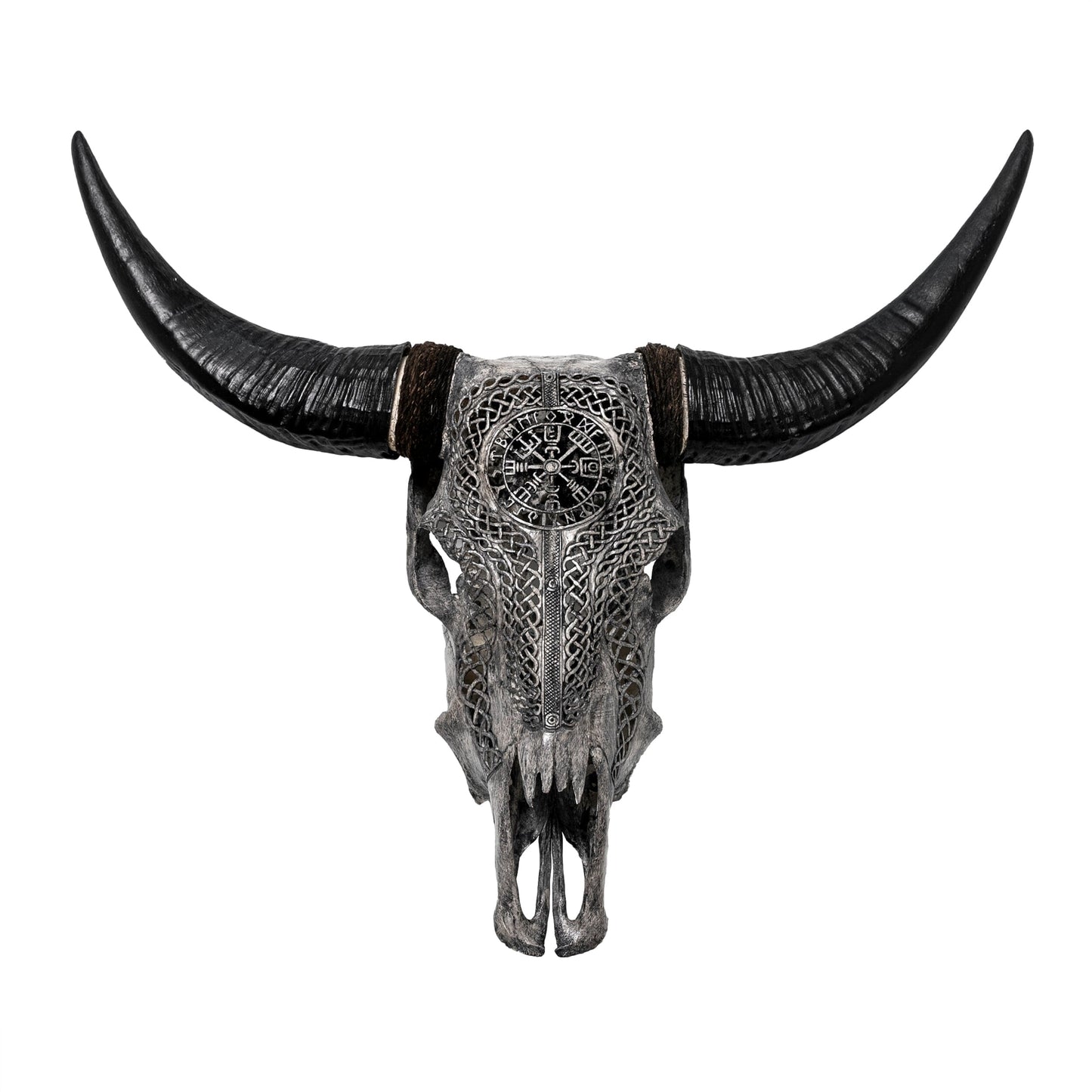 Hand Carved Cow Skull - Gray Vegvísir