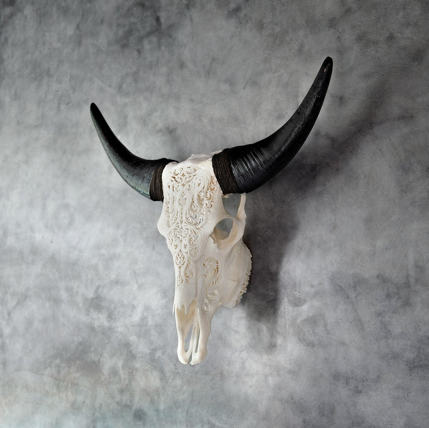 Hand Carved Cow Skull - White Titan