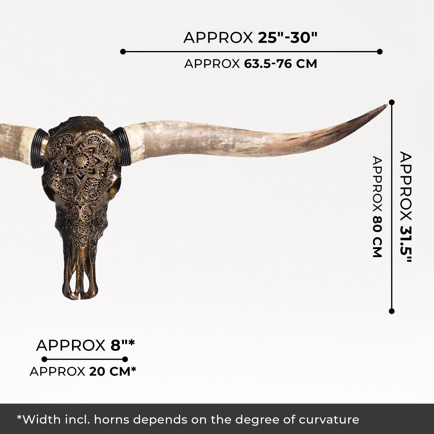 Hand Carved Longhorn Skull - Antique Bronze Mandala // Metallic Finish