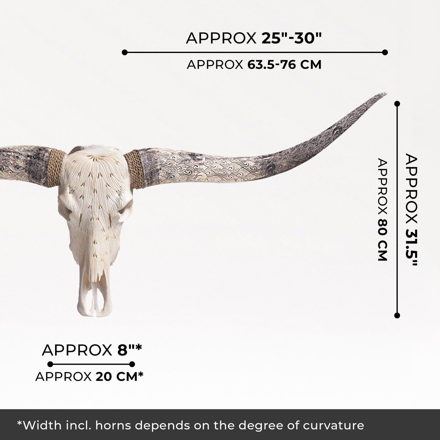 Hand Carved Longhorn Skull - White Feathers