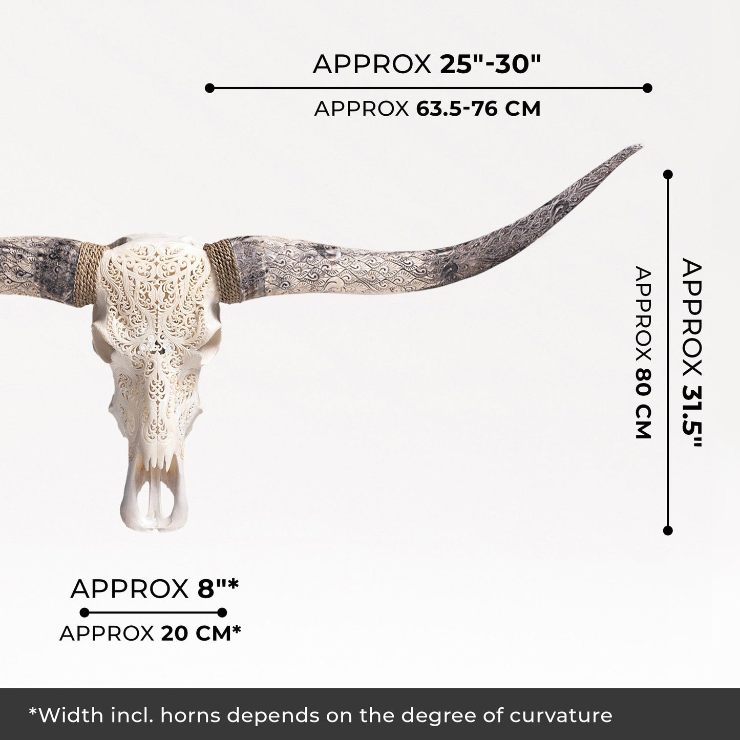 Hand Carved Longhorn Skull - White Titan