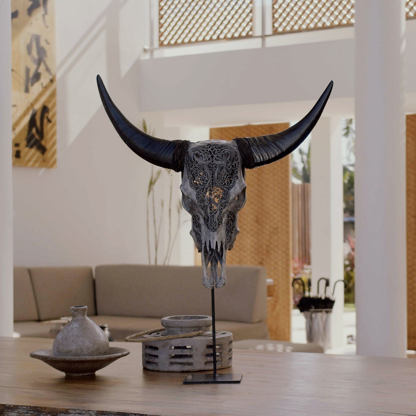 Hand Carved Cow Skull - Golden Titan