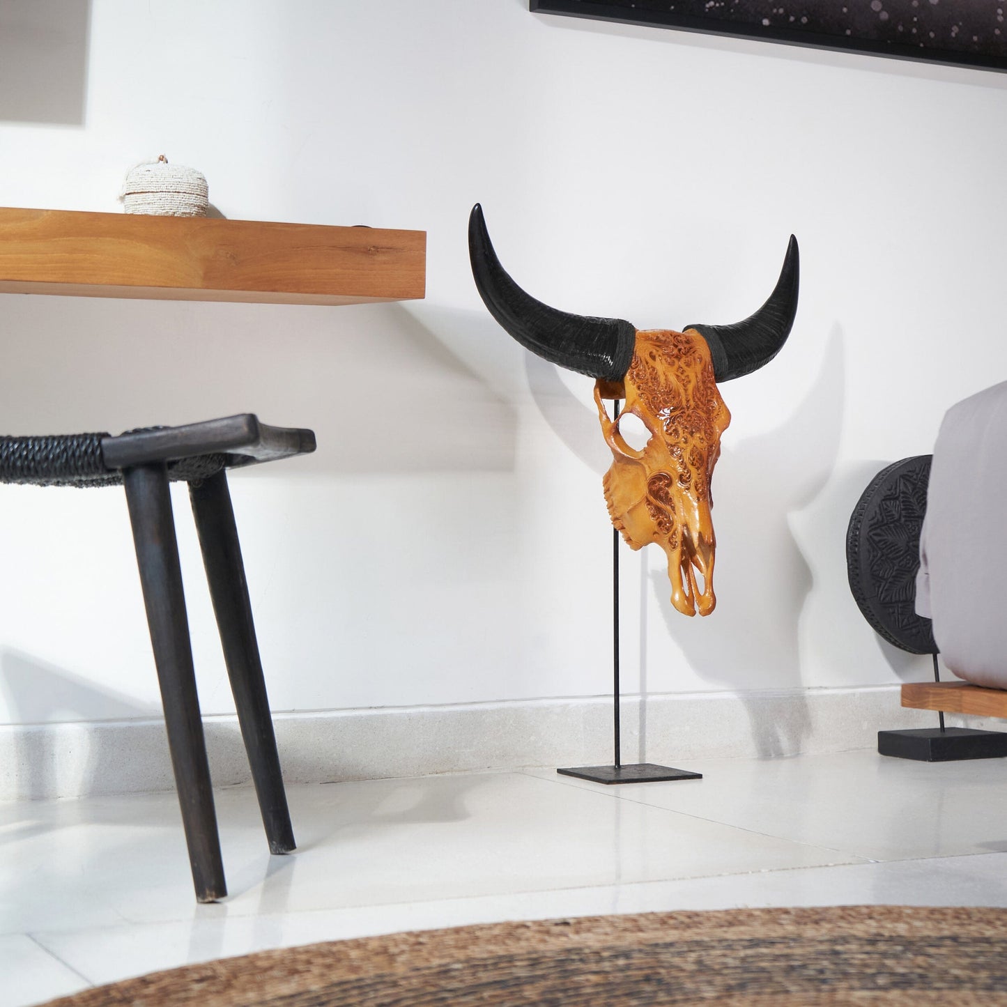 Hand Carved Cow Skull - Antique Titan