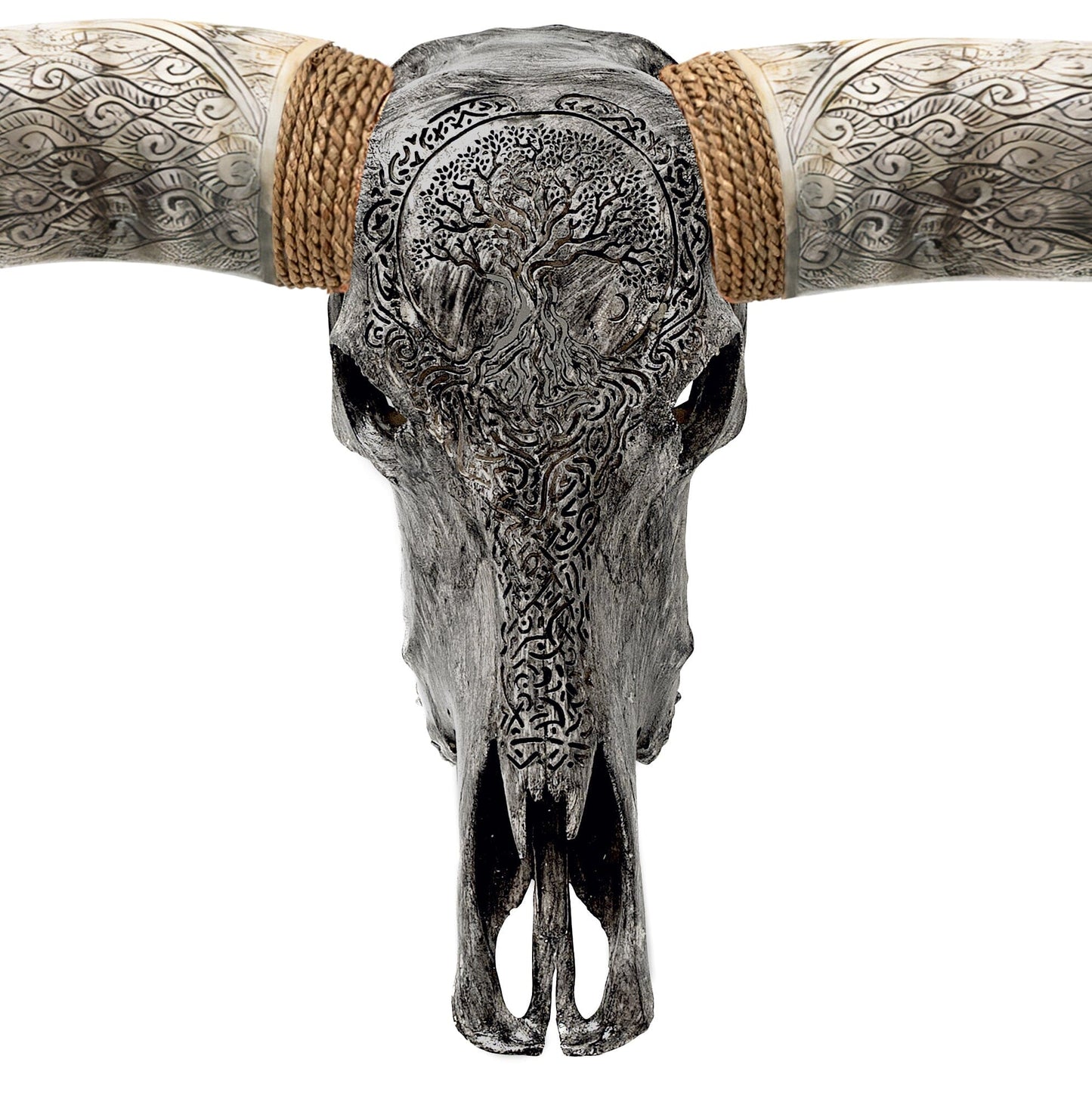 Hand Carved Longhorn Skull // XL Horns - Gray Yggdrasil