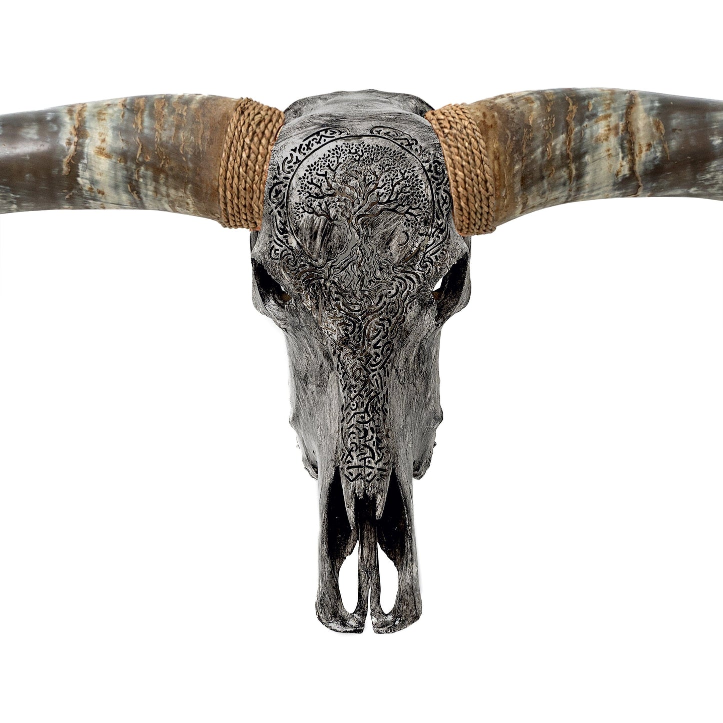 Hand Carved Longhorn Skull // XL Horns - Gray Yggdrasil