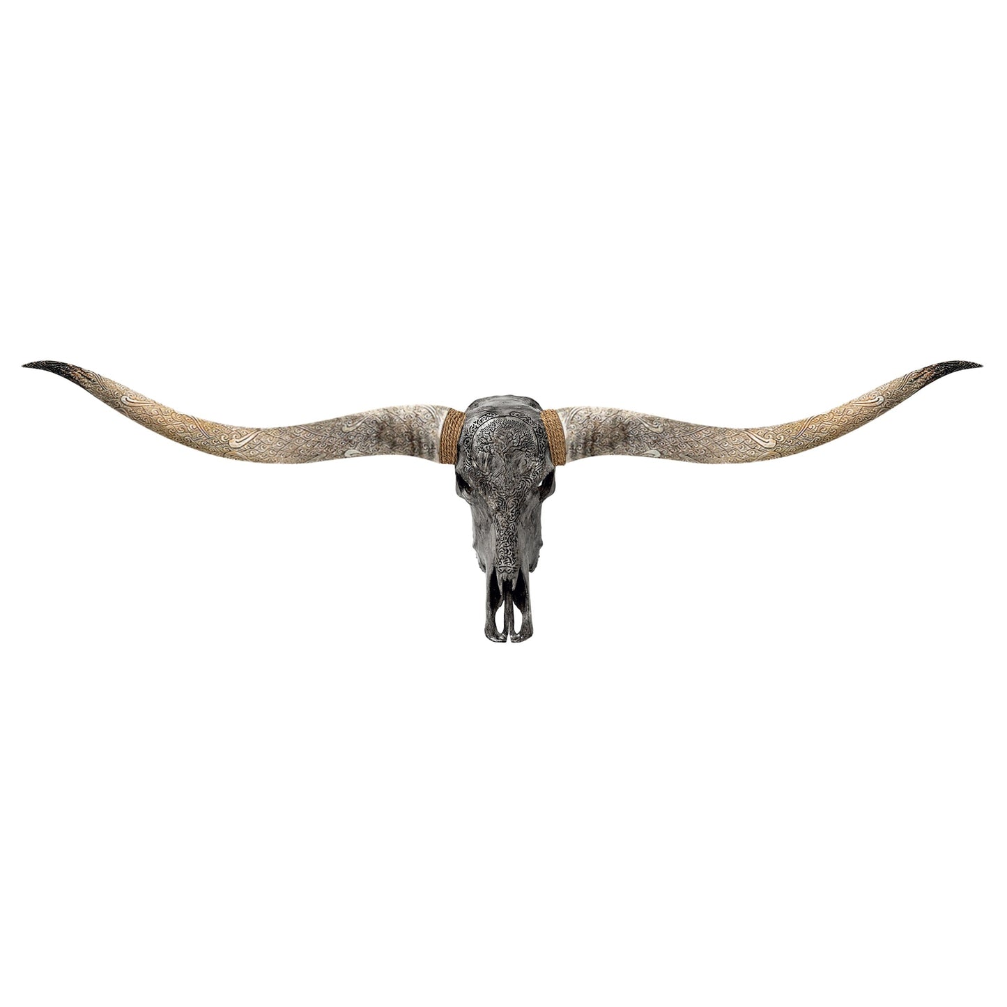 Hand Carved Longhorn Skull // XL Horns - Gray Yggdrasil