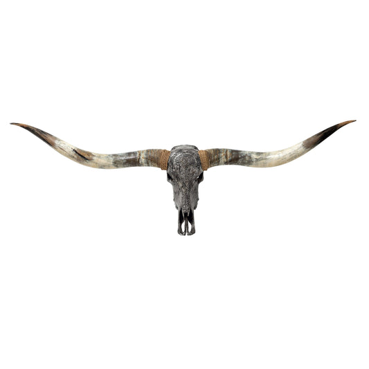 Hand Carved Longhorn Skull // XL Horns - Gray Yggdrasil