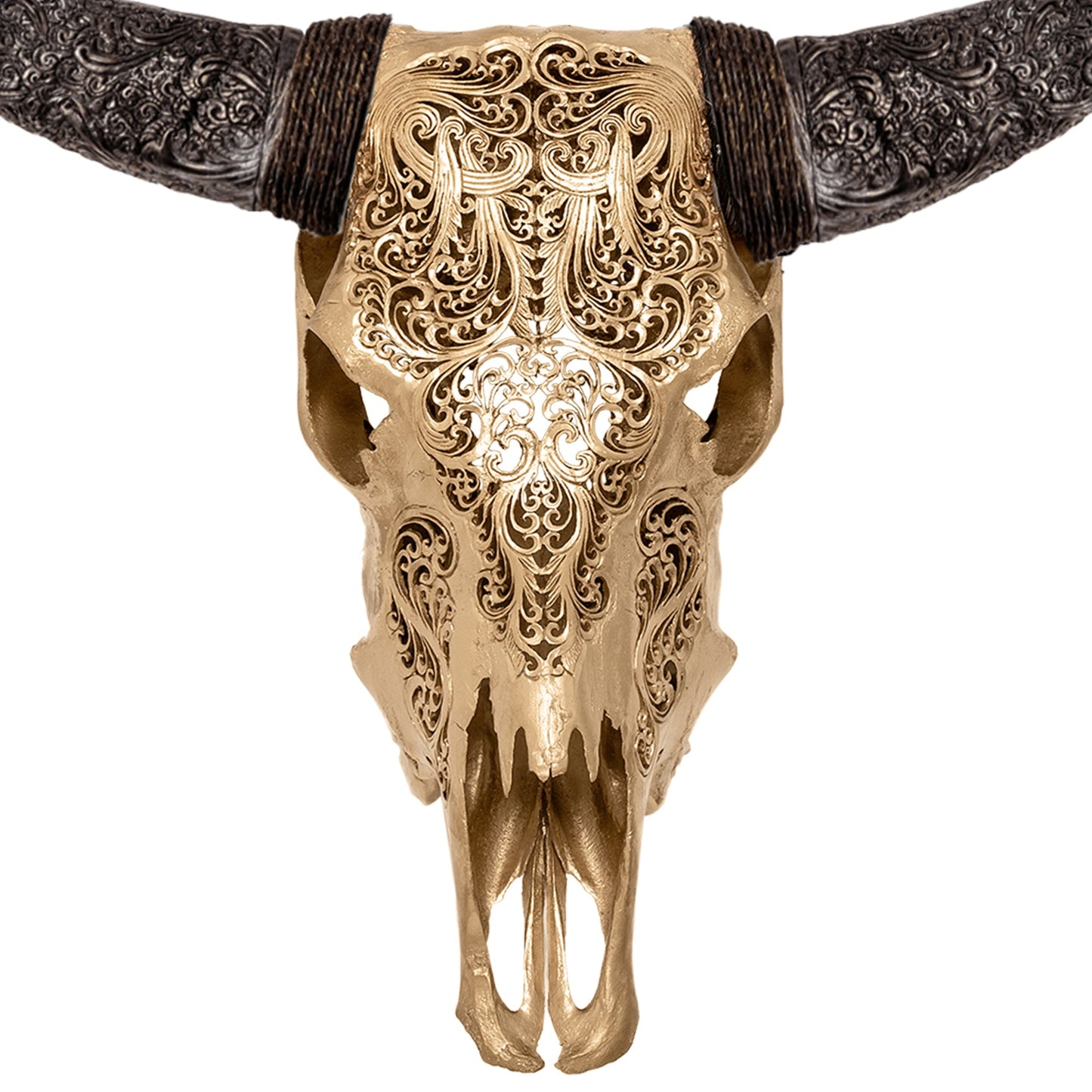 Hand Carved Cow Skull - Golden Titan