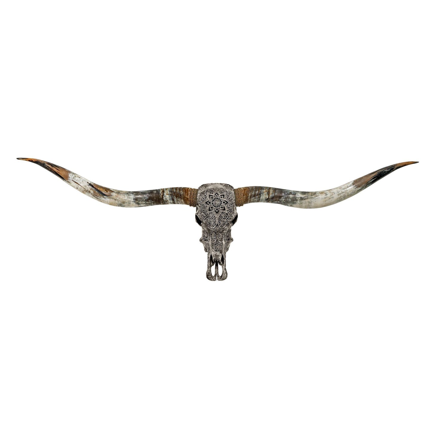 Hand Carved Longhorn Skull // XL Horns - Gray Mandala
