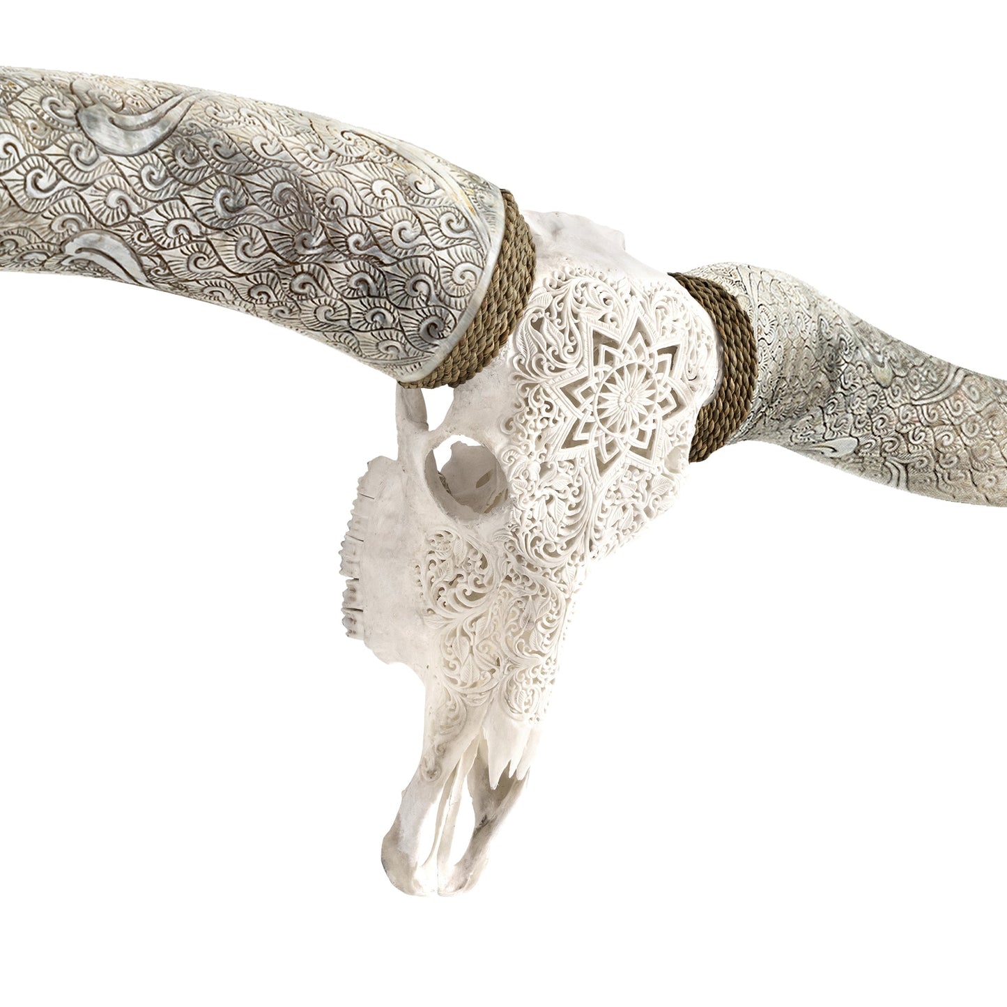 Hand Carved Longhorn Skull // XL Horns - White Mandala
