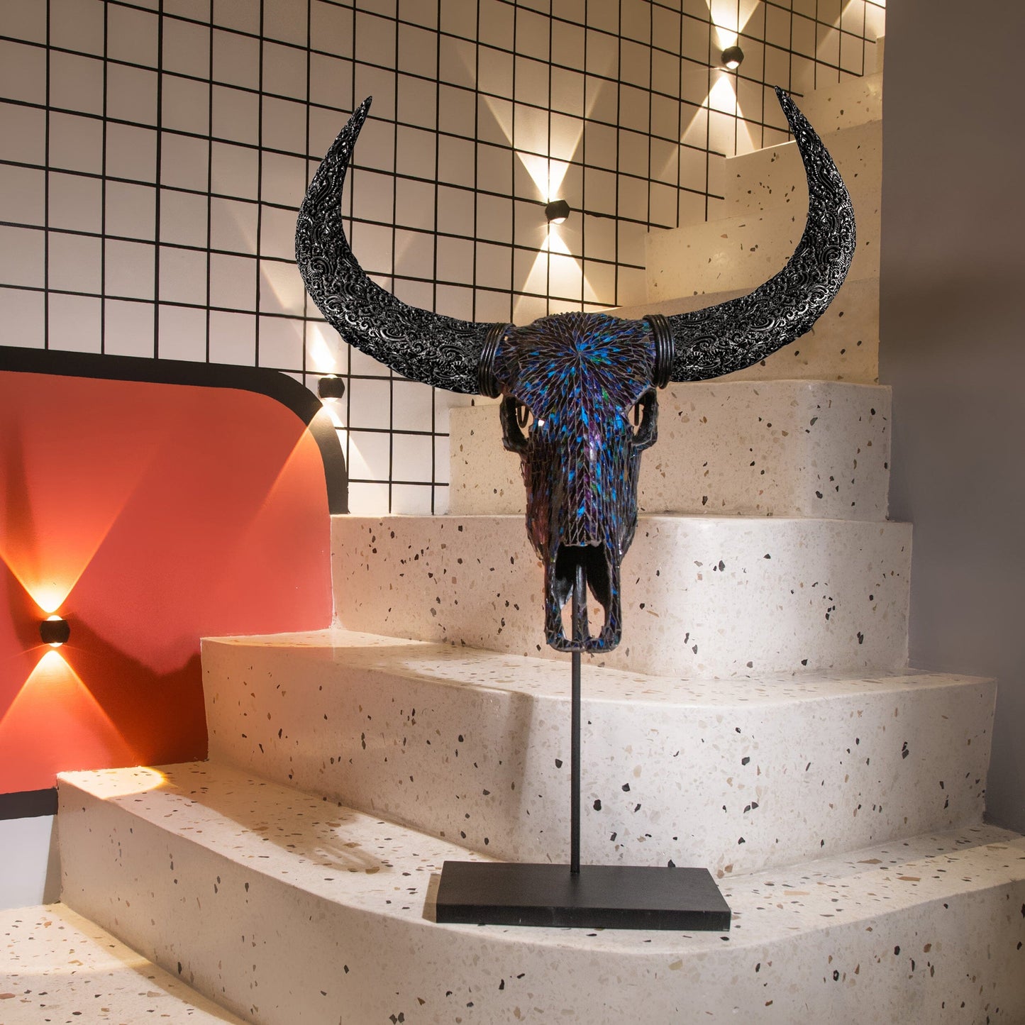 Buffalo Skull - Blue Mirror // Mosaic Finish