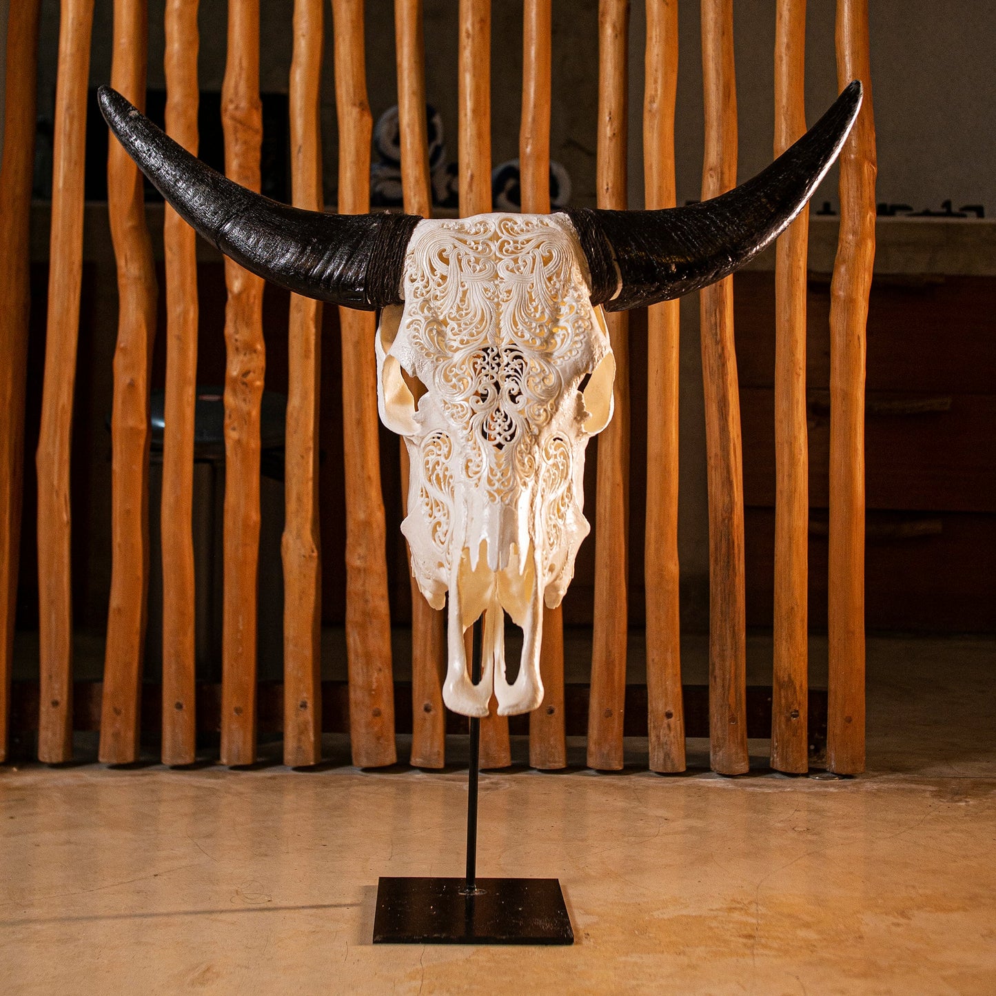 Hand Carved Cow Skull - White Titan