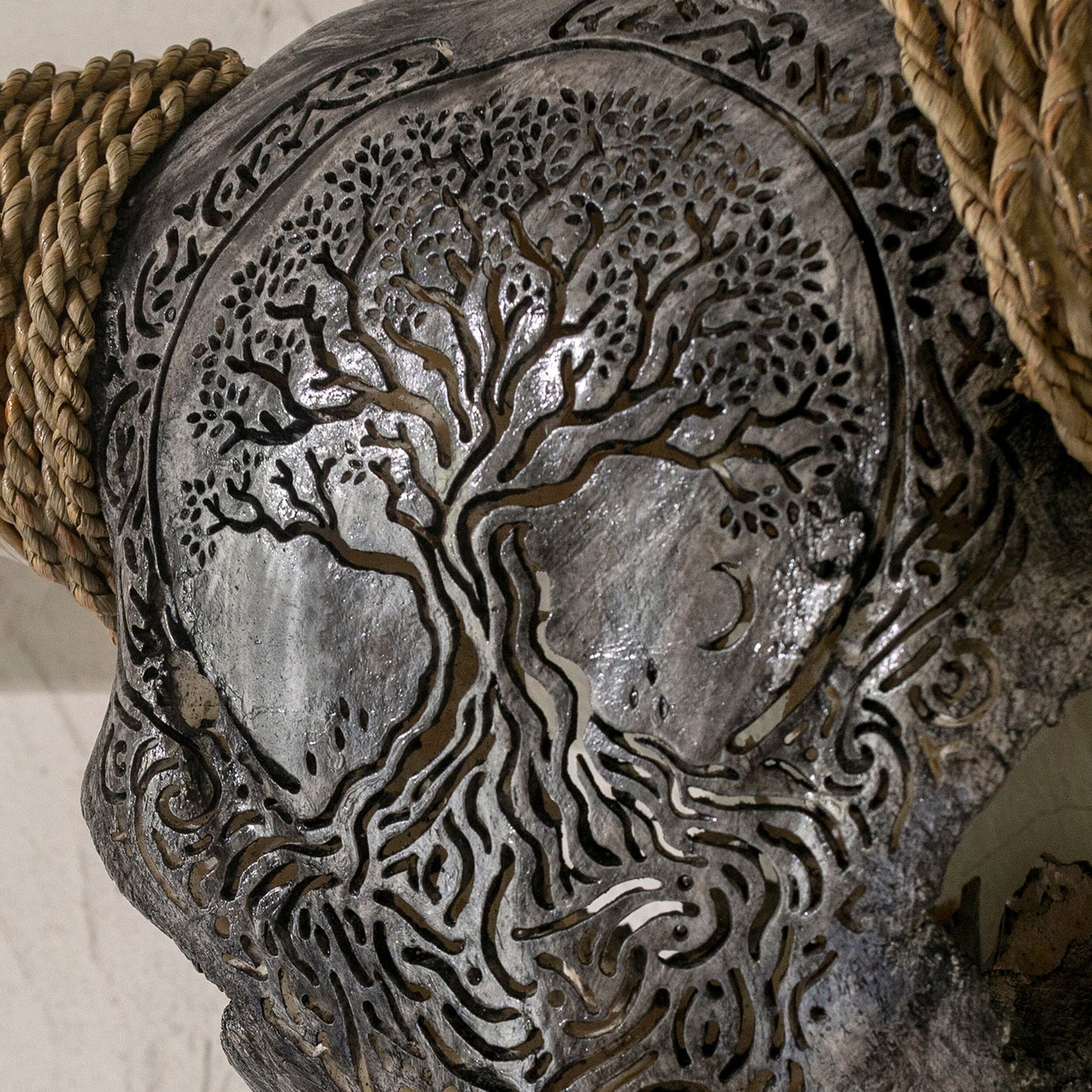 Hand Carved Longhorn Skull // XL Horns - Gray Yggdrasil