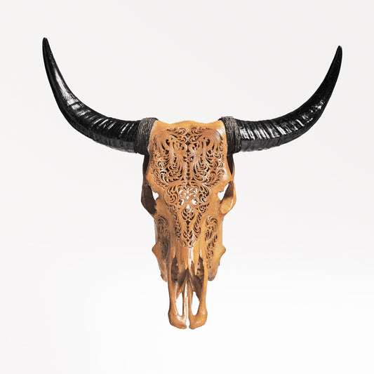 Hand Carved Cow Skull - Antique Titan