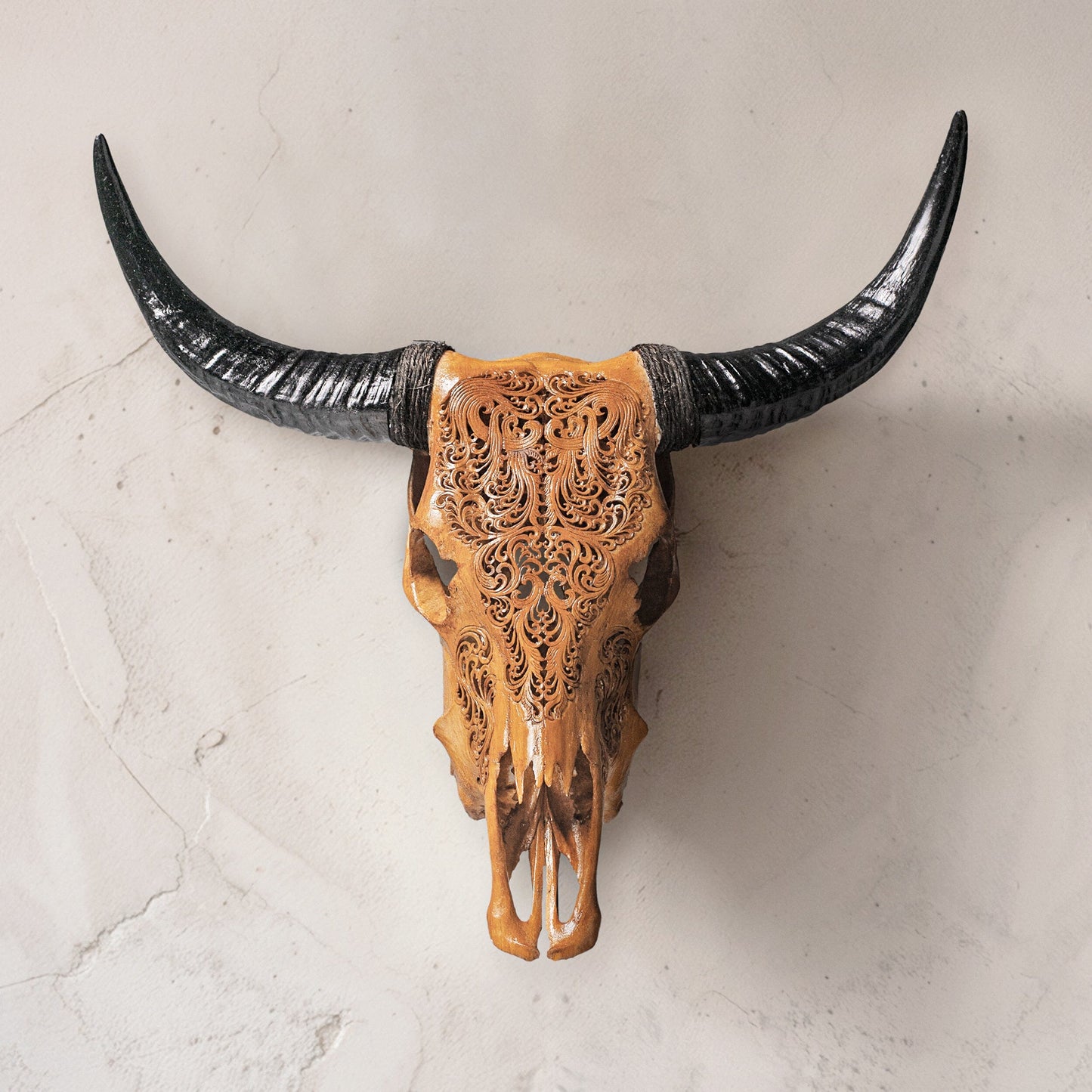Hand Carved Cow Skull - Antique Titan