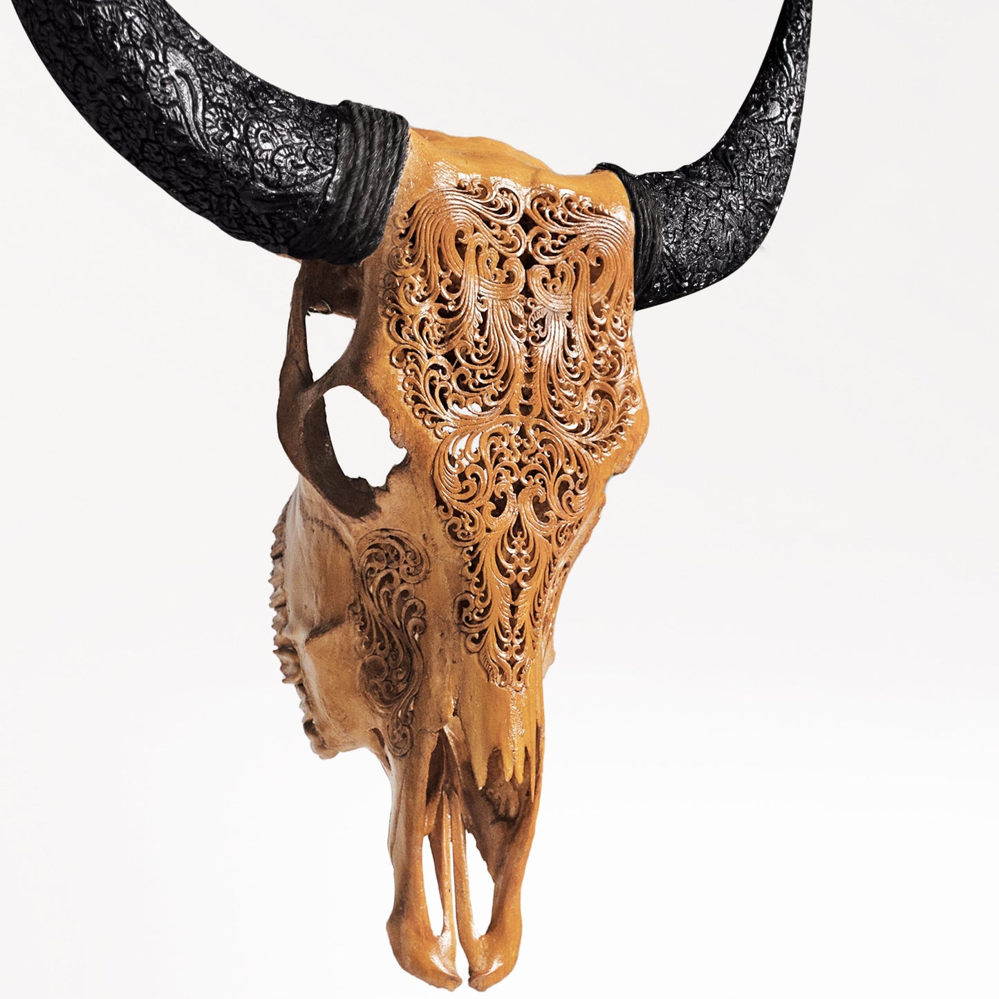 Hand Carved Cow Skull - Antique Titan
