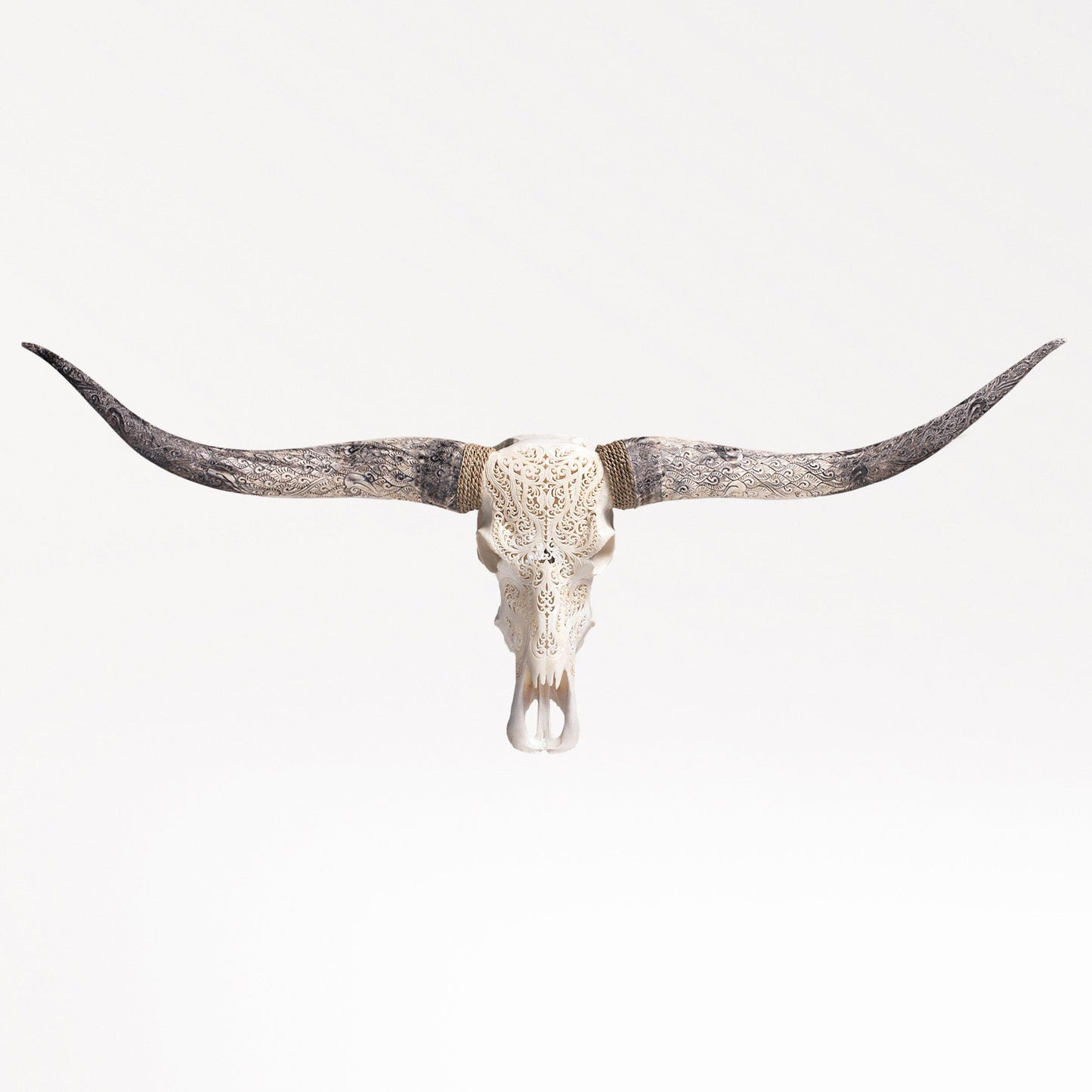 Hand Carved Longhorn Skull - White Titan