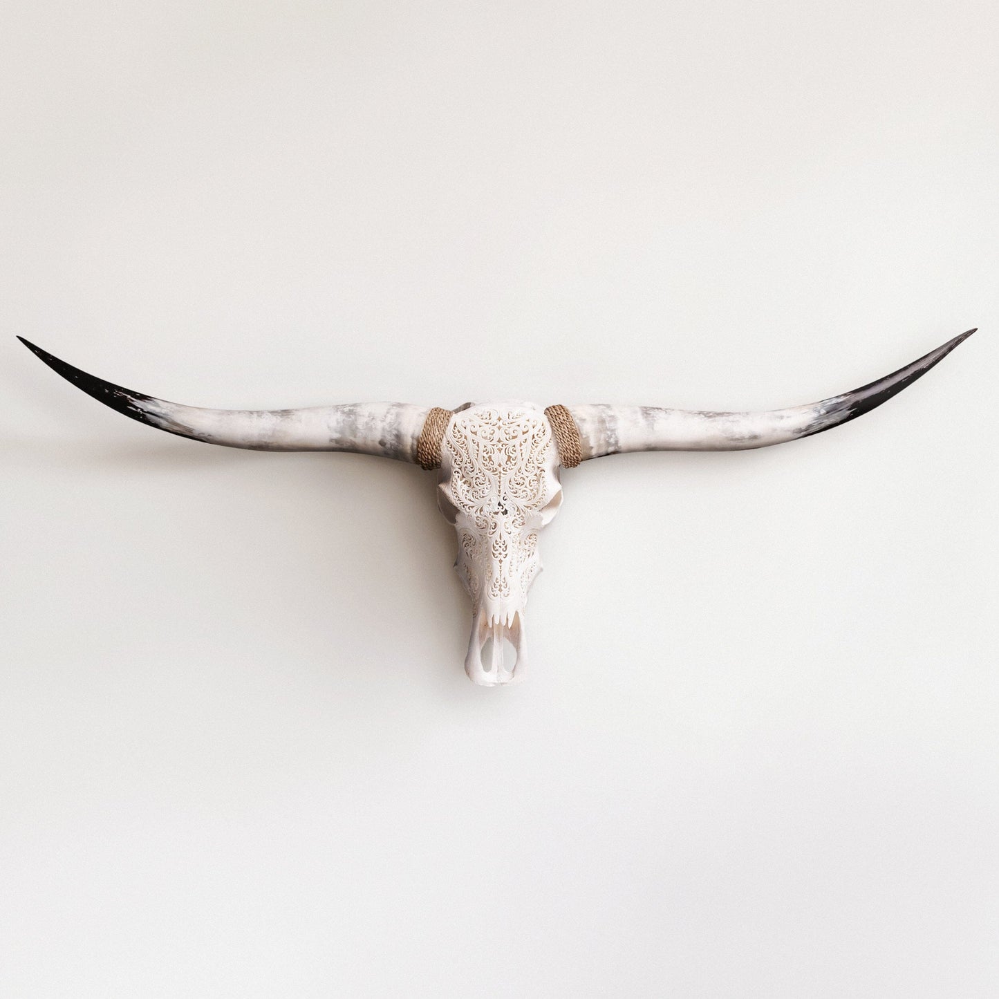 Hand Carved Longhorn Skull - White Titan