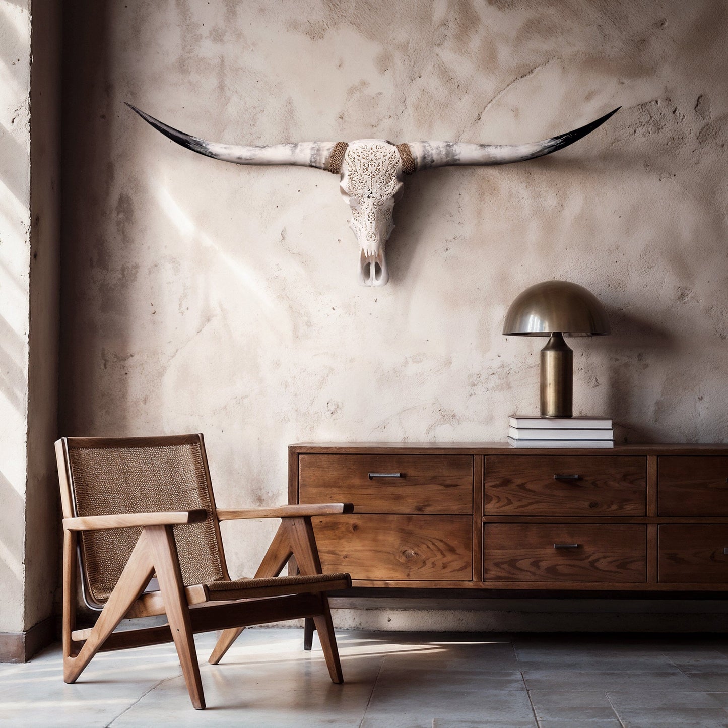 Hand Carved Longhorn Skull - White Titan