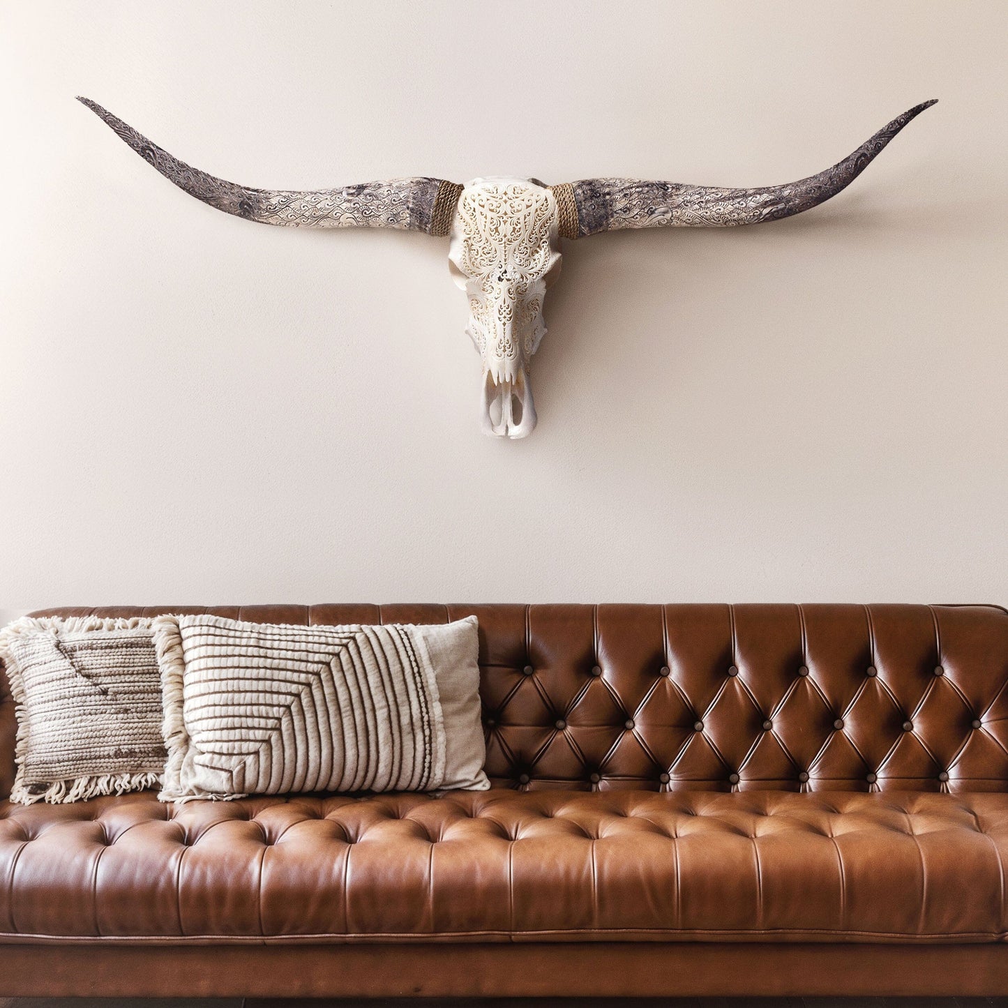 Hand Carved Longhorn Skull - White Titan
