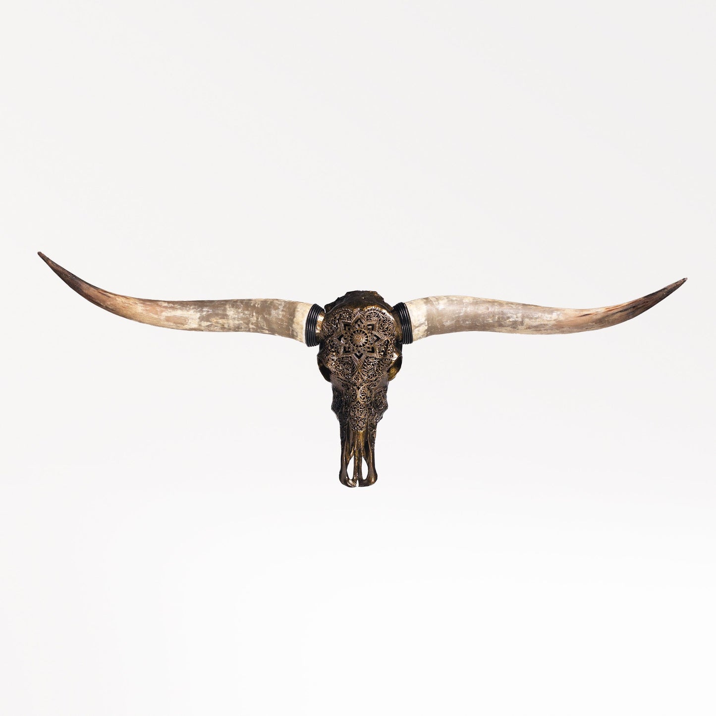 Hand Carved Longhorn Skull - Antique Bronze Mandala // Metallic Finish