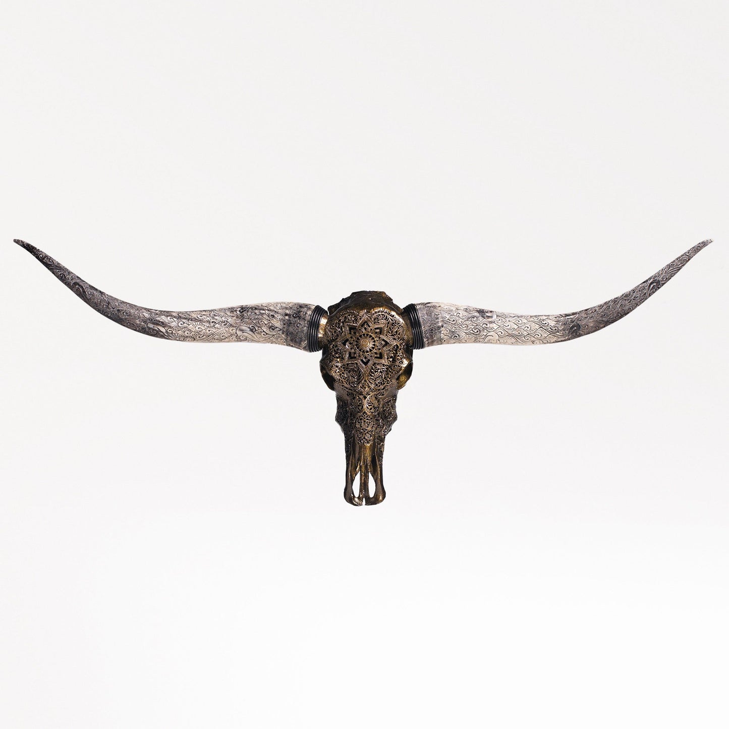Hand Carved Longhorn Skull - Antique Bronze Mandala // Metallic Finish