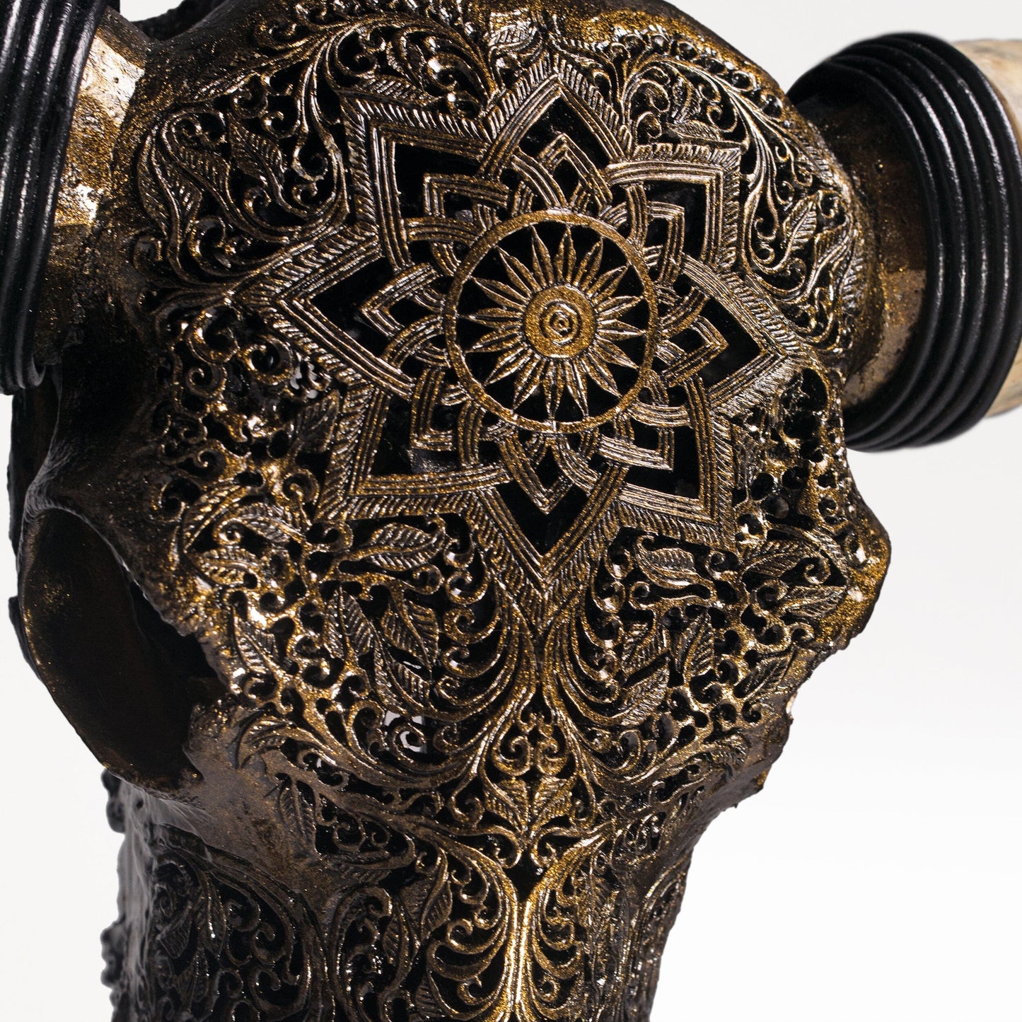 Hand Carved Longhorn Skull - Antique Bronze Mandala // Metallic Finish