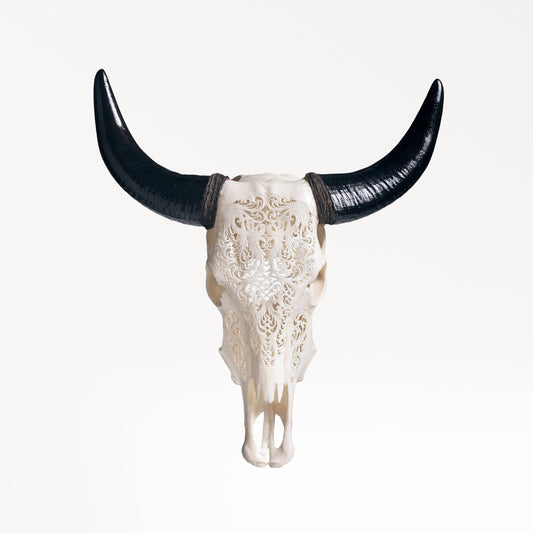 Hand Carved Cow Skull - White Titan