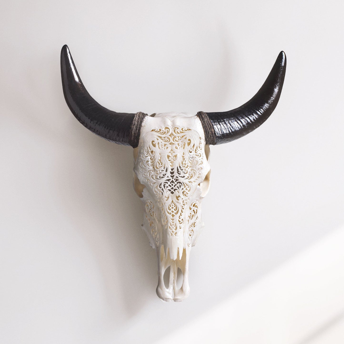Hand Carved Cow Skull - White Titan