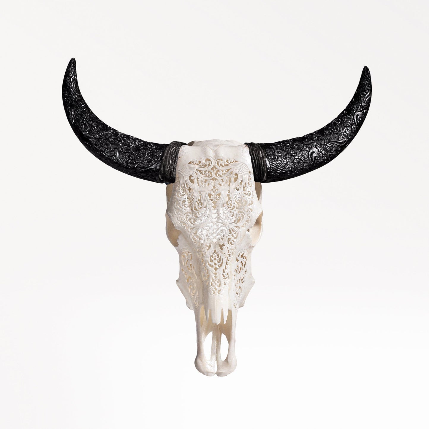 Hand Carved Cow Skull - White Titan