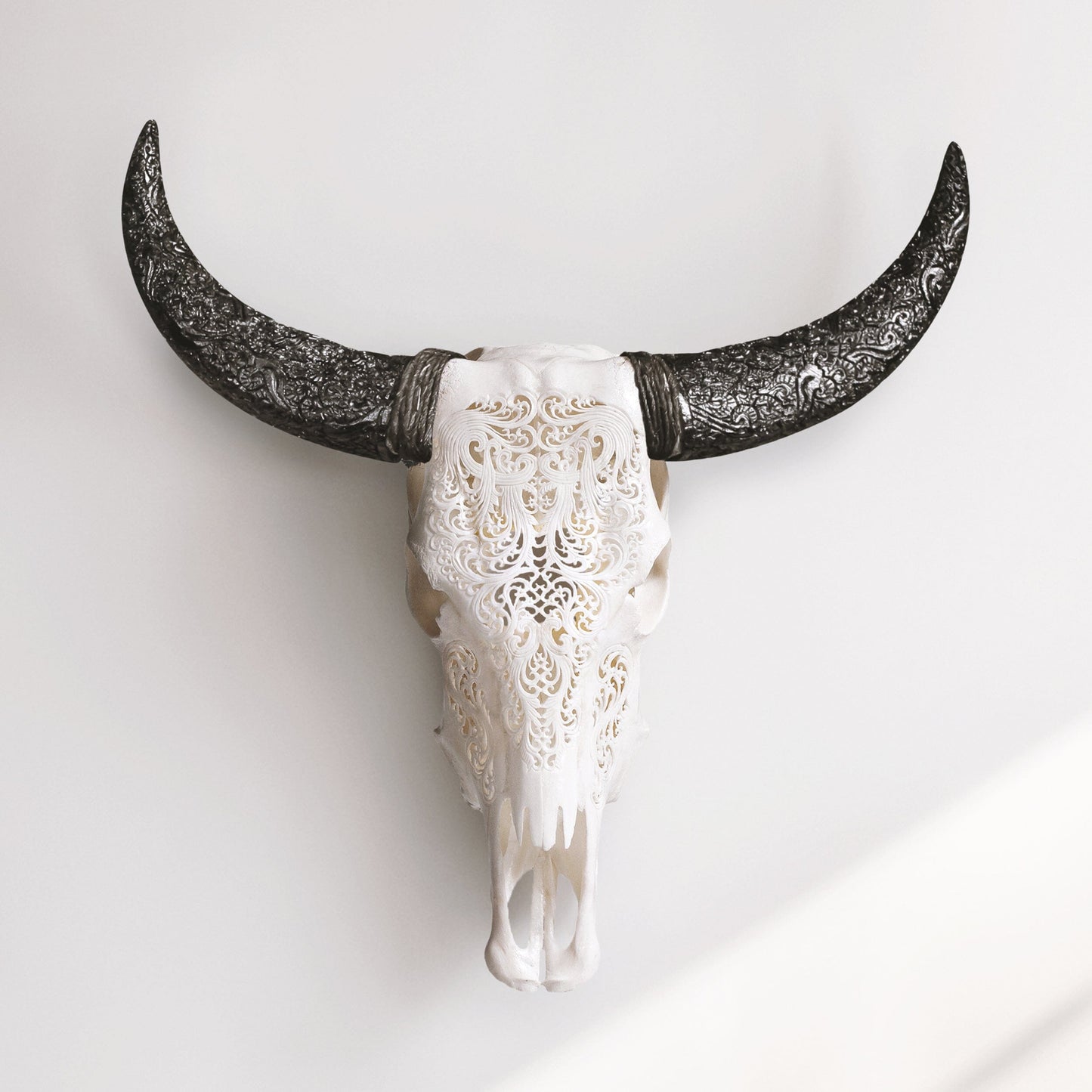 Hand Carved Cow Skull - White Titan