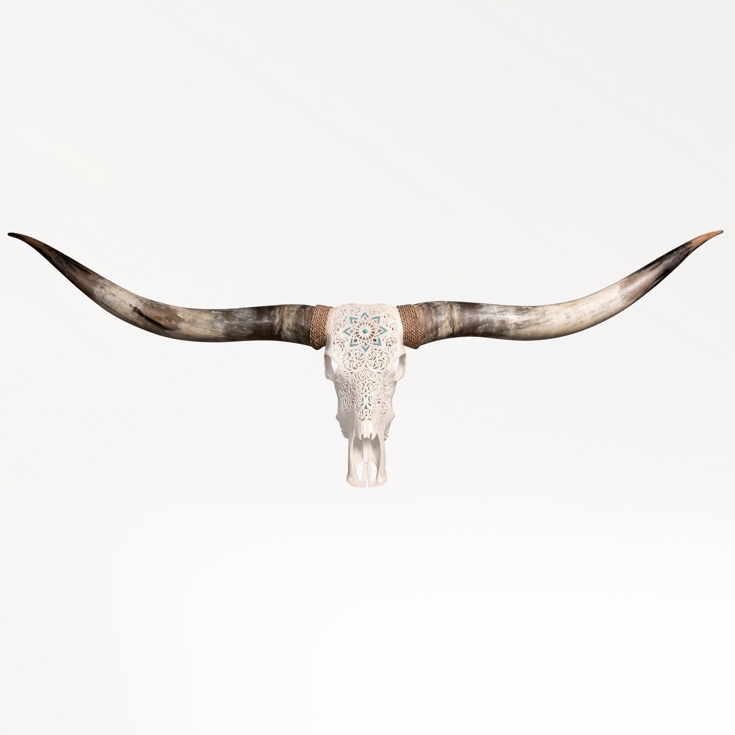 Hand Carved Longhorn Skull // XL Horns - White Glowing Mandala
