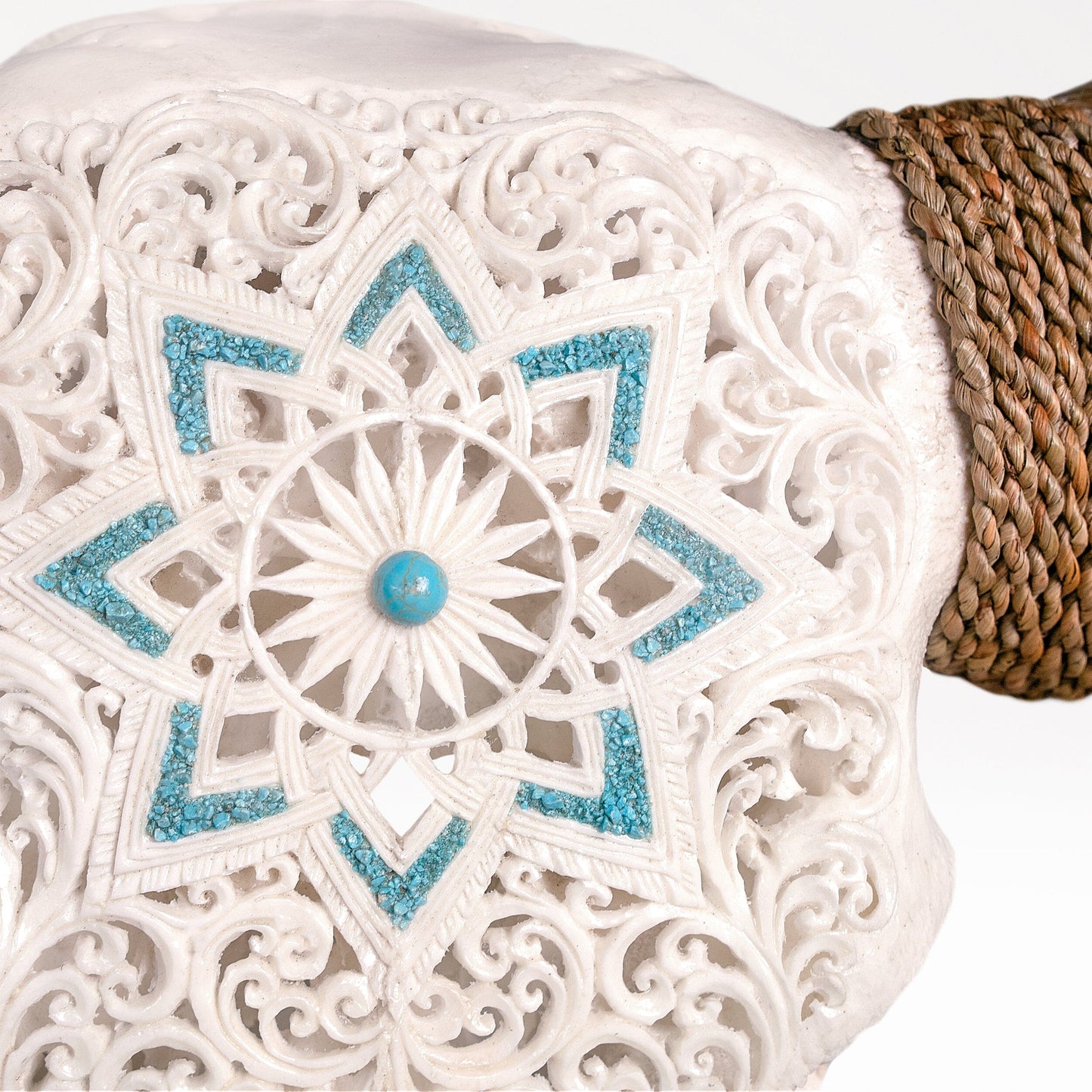 Hand Carved Longhorn Skull // XL Horns - White Glowing Mandala