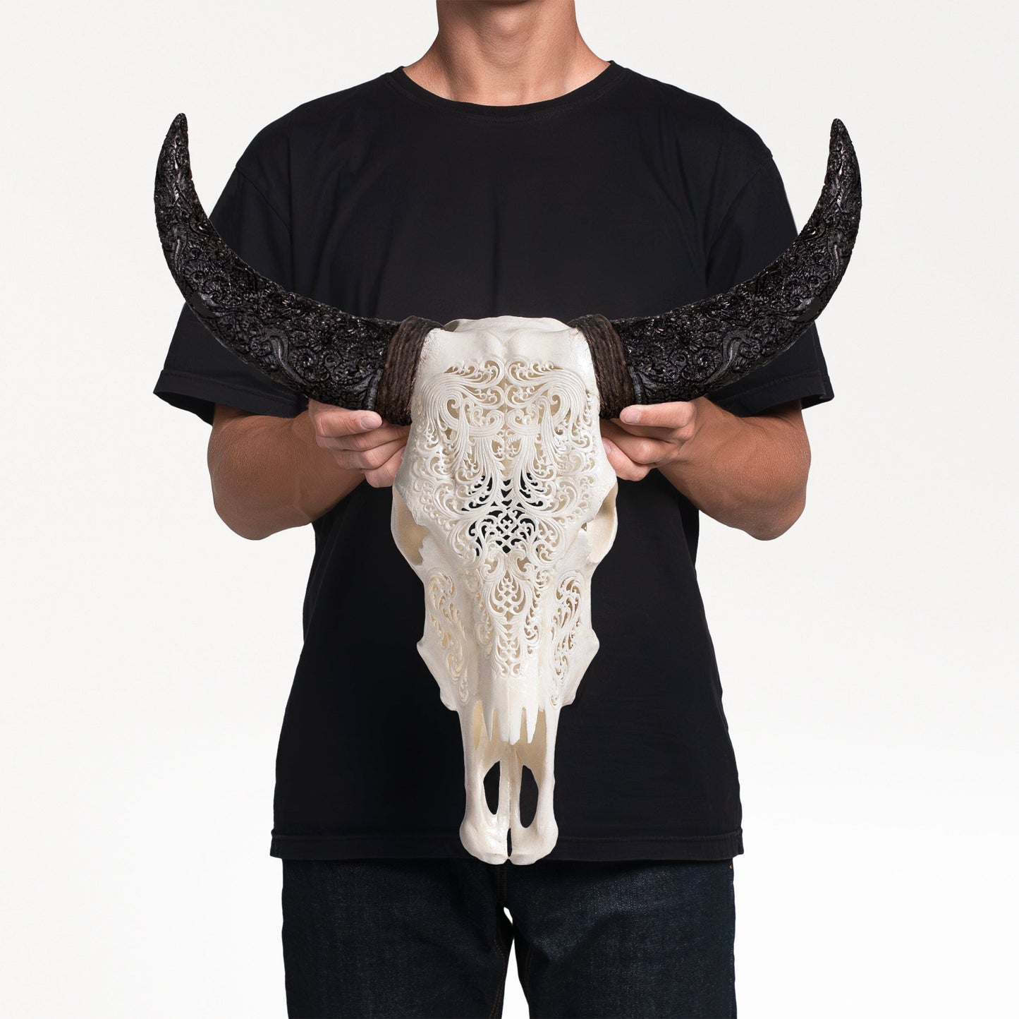 Hand Carved Cow Skull - White Titan