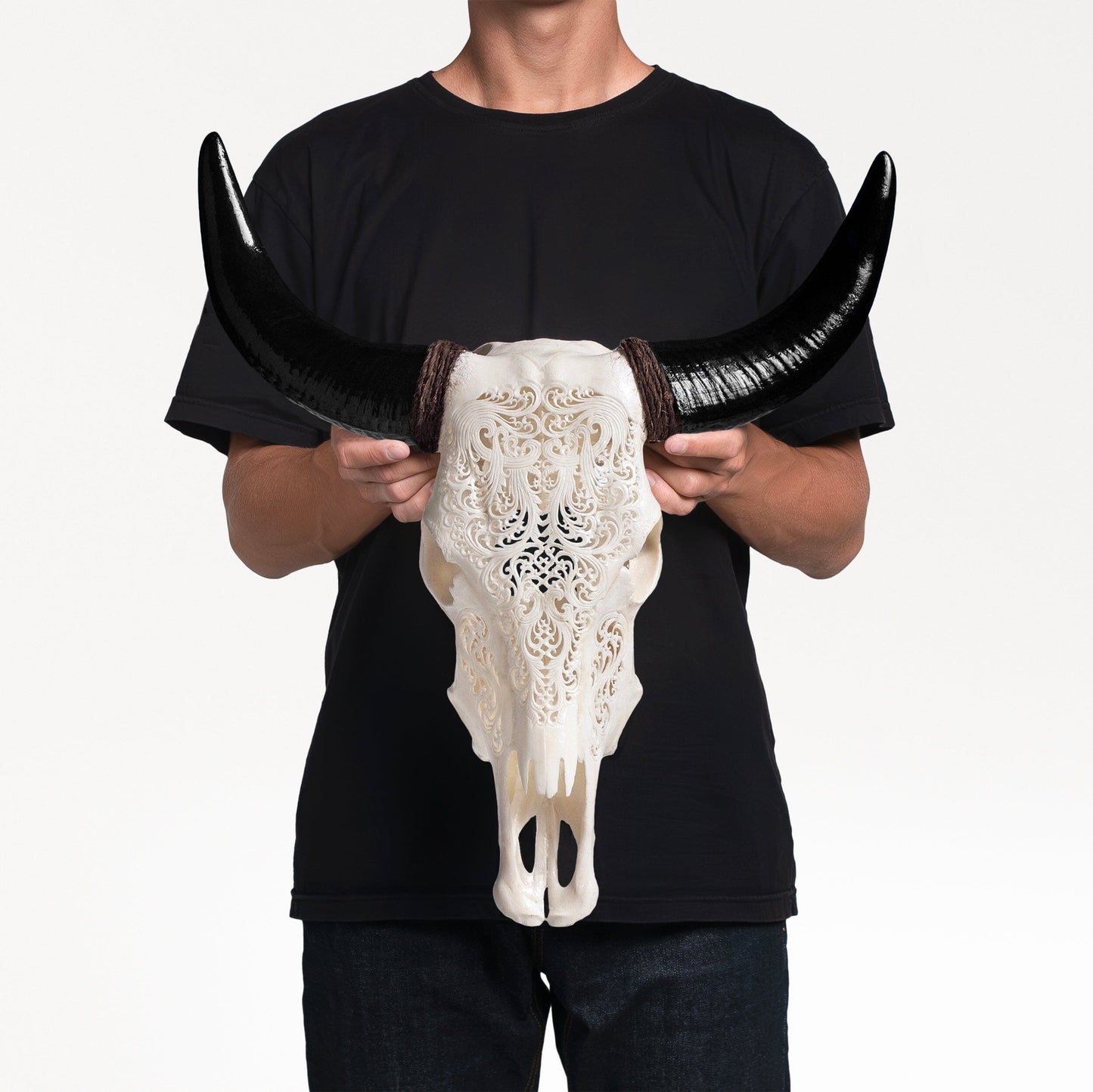 Hand Carved Cow Skull - White Titan