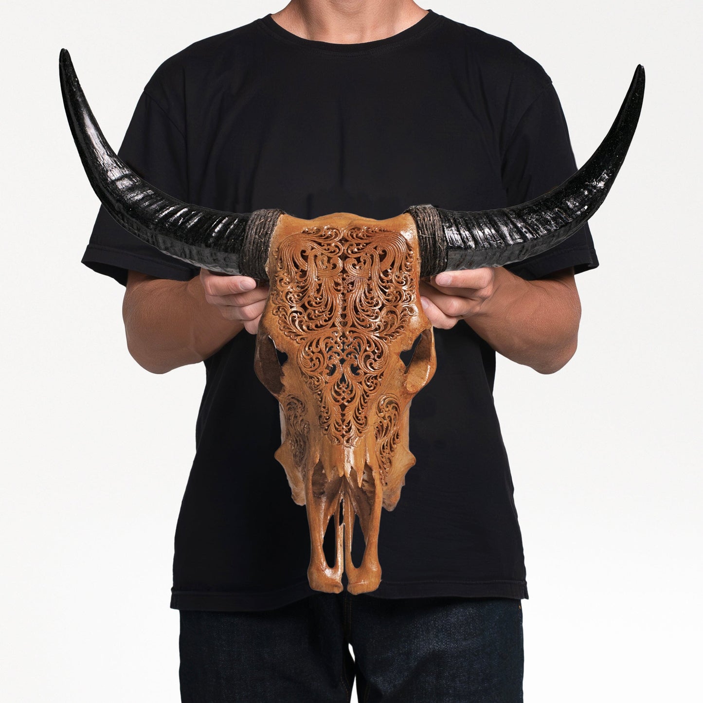Hand Carved Cow Skull - Antique Titan