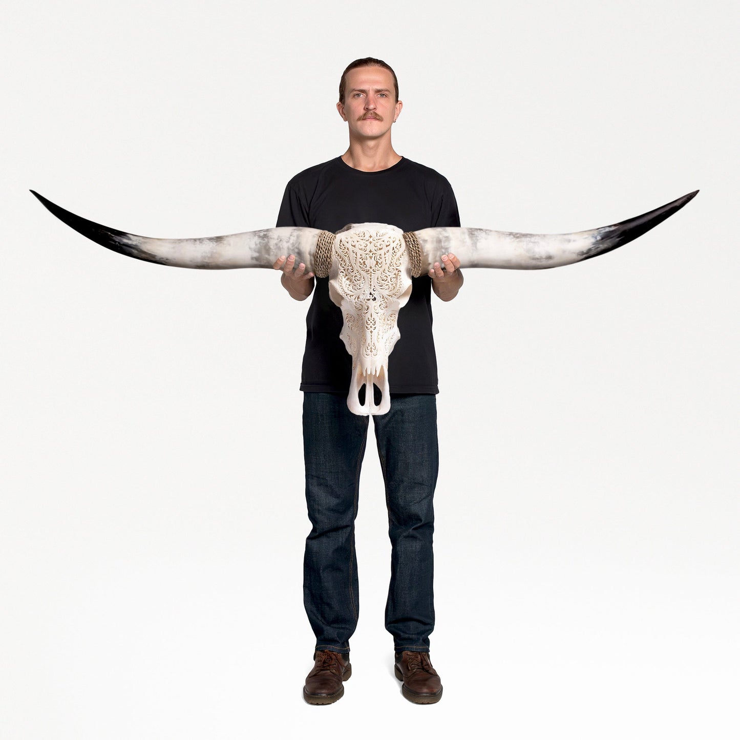 Hand Carved Longhorn Skull - White Titan