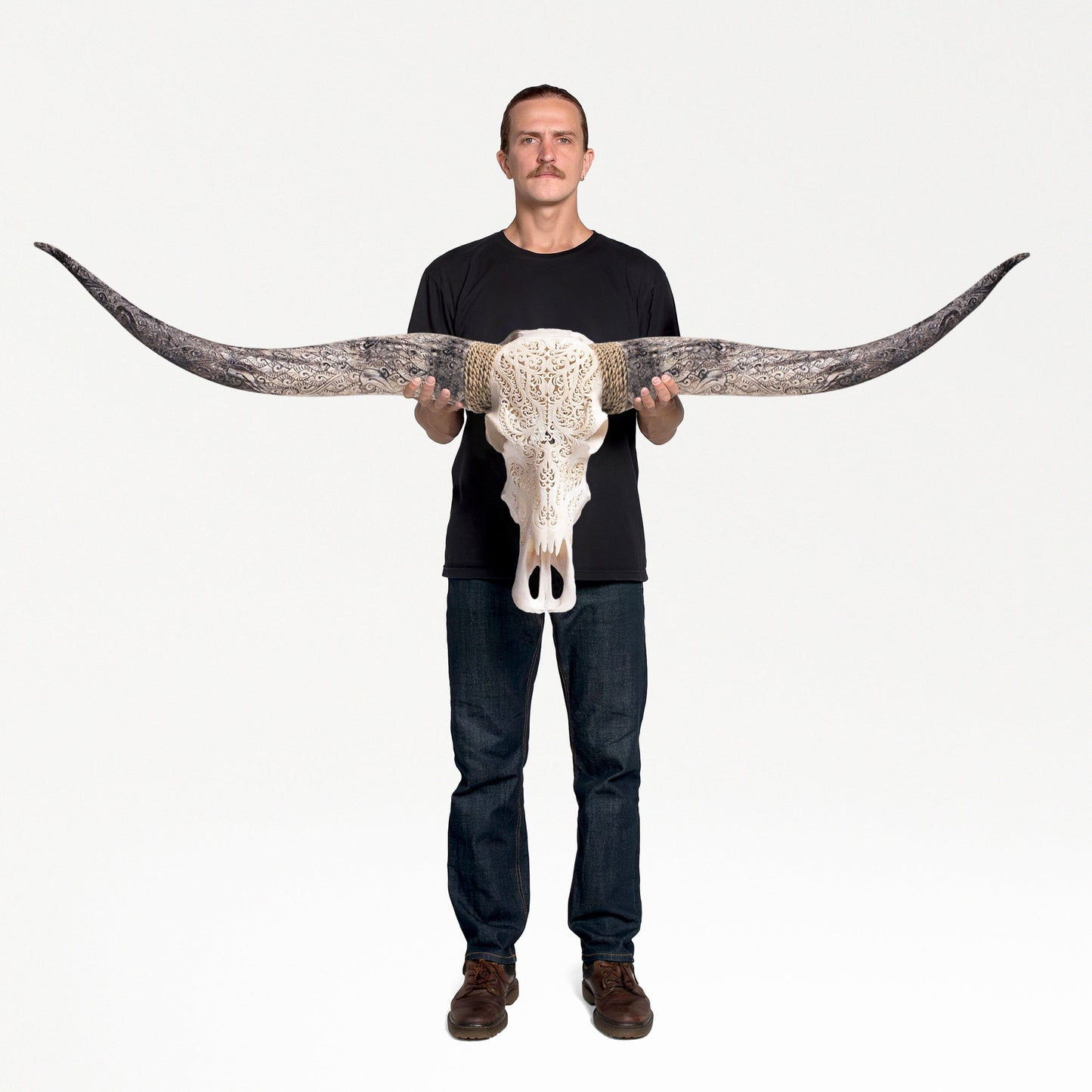 Hand Carved Longhorn Skull - White Titan
