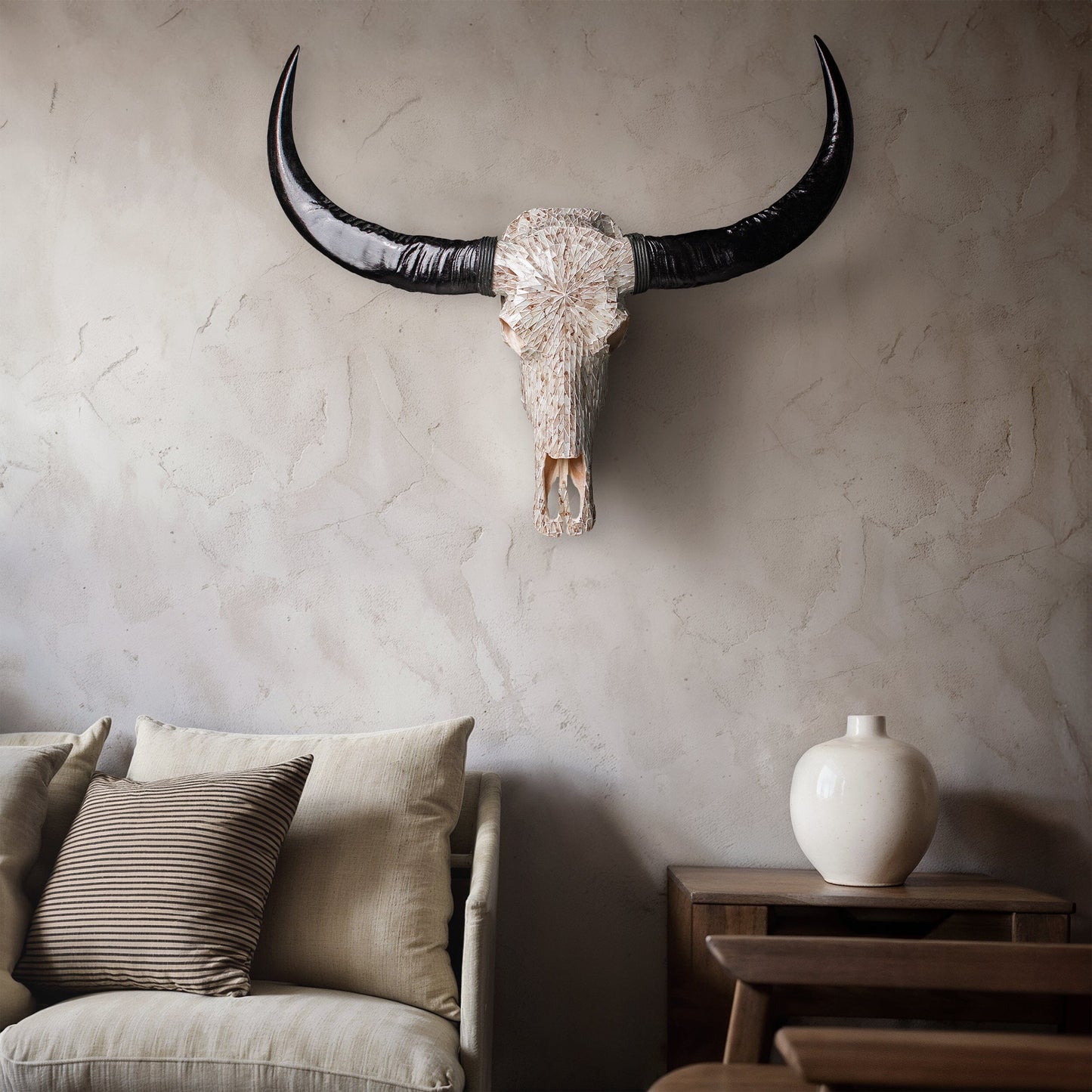 Buffalo Skull - Beige Mirror // Mosaic Finish