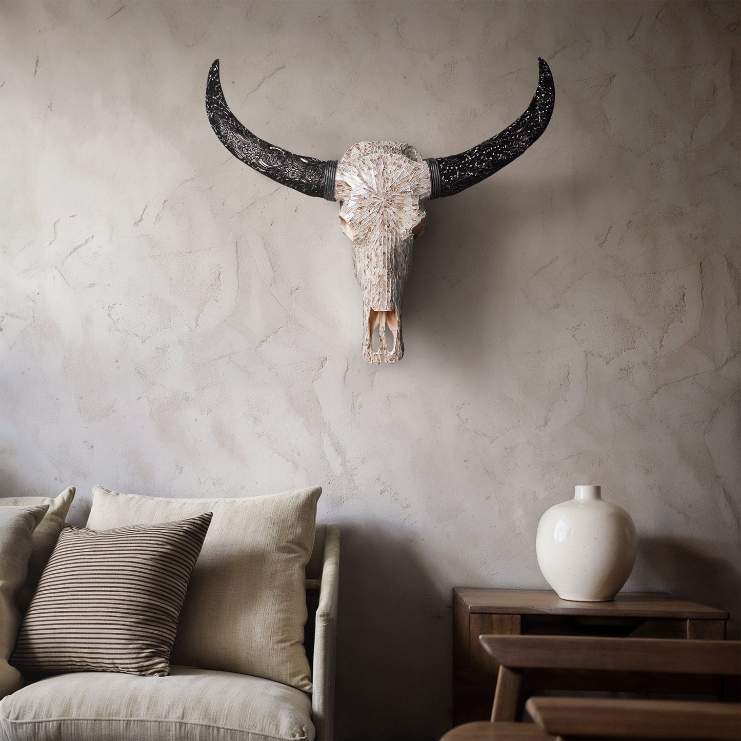 Buffalo Skull - Beige Mirror // Mosaic Finish