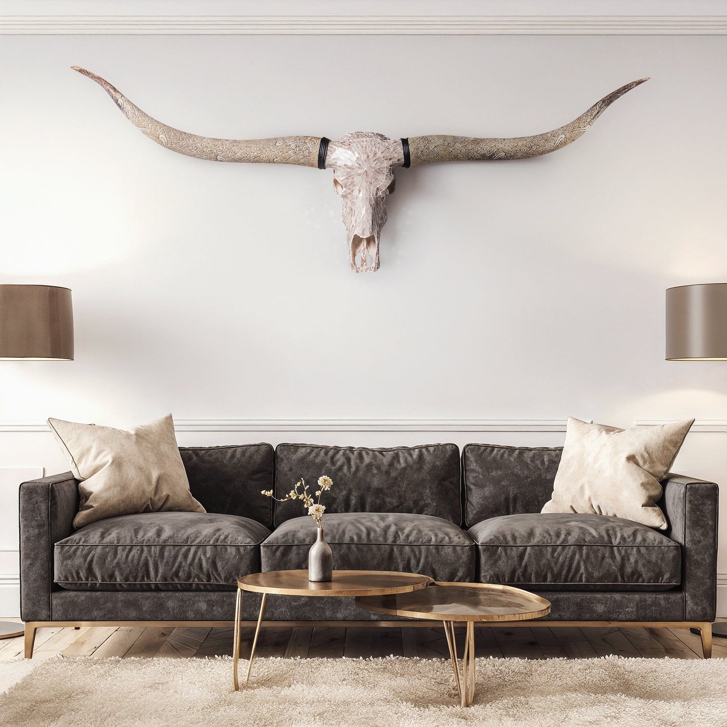 Longhorn Skull // XL Horns - Beige Mirror // Mosaic Finish