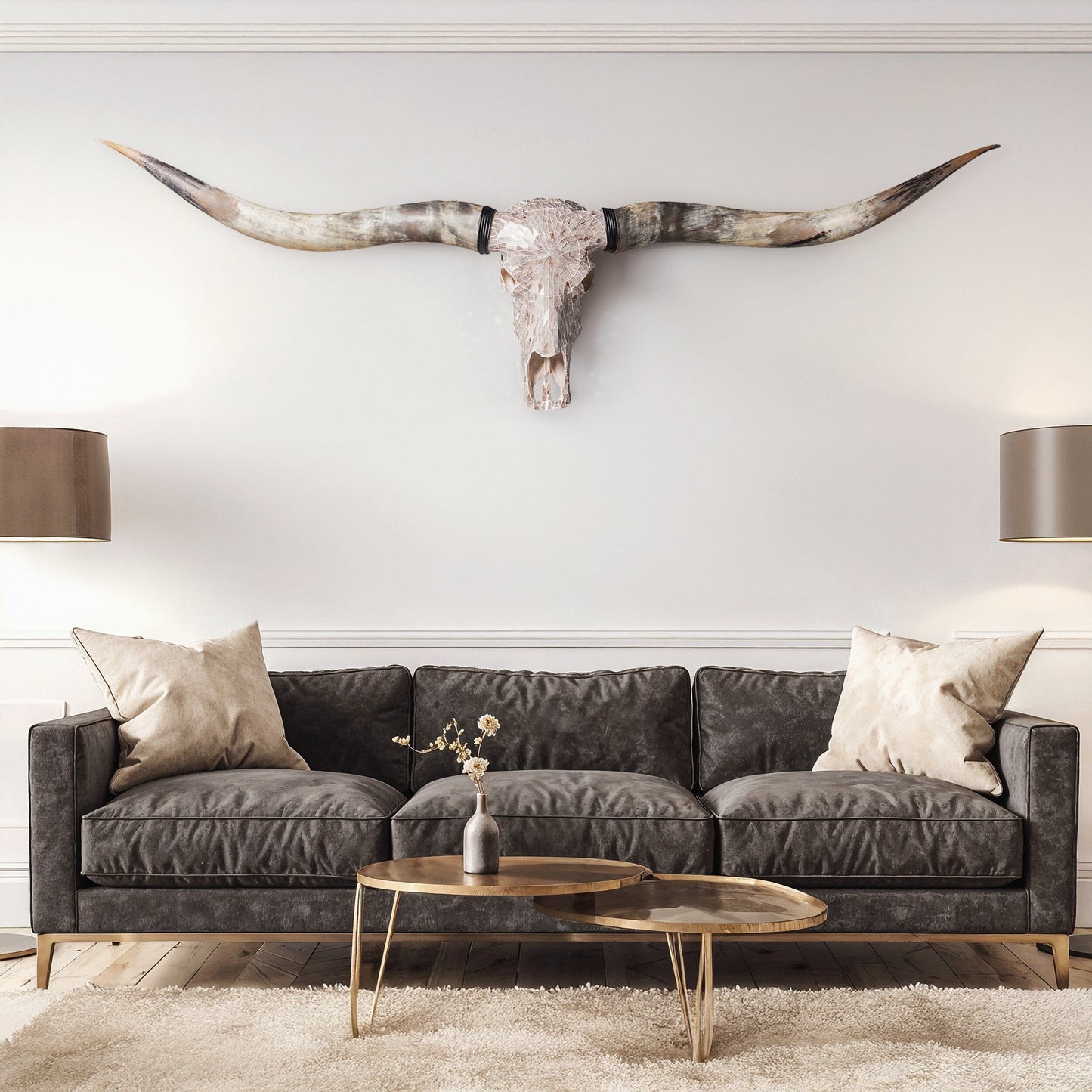 Longhorn Skull // XL Horns - Beige Mirror // Mosaic Finish