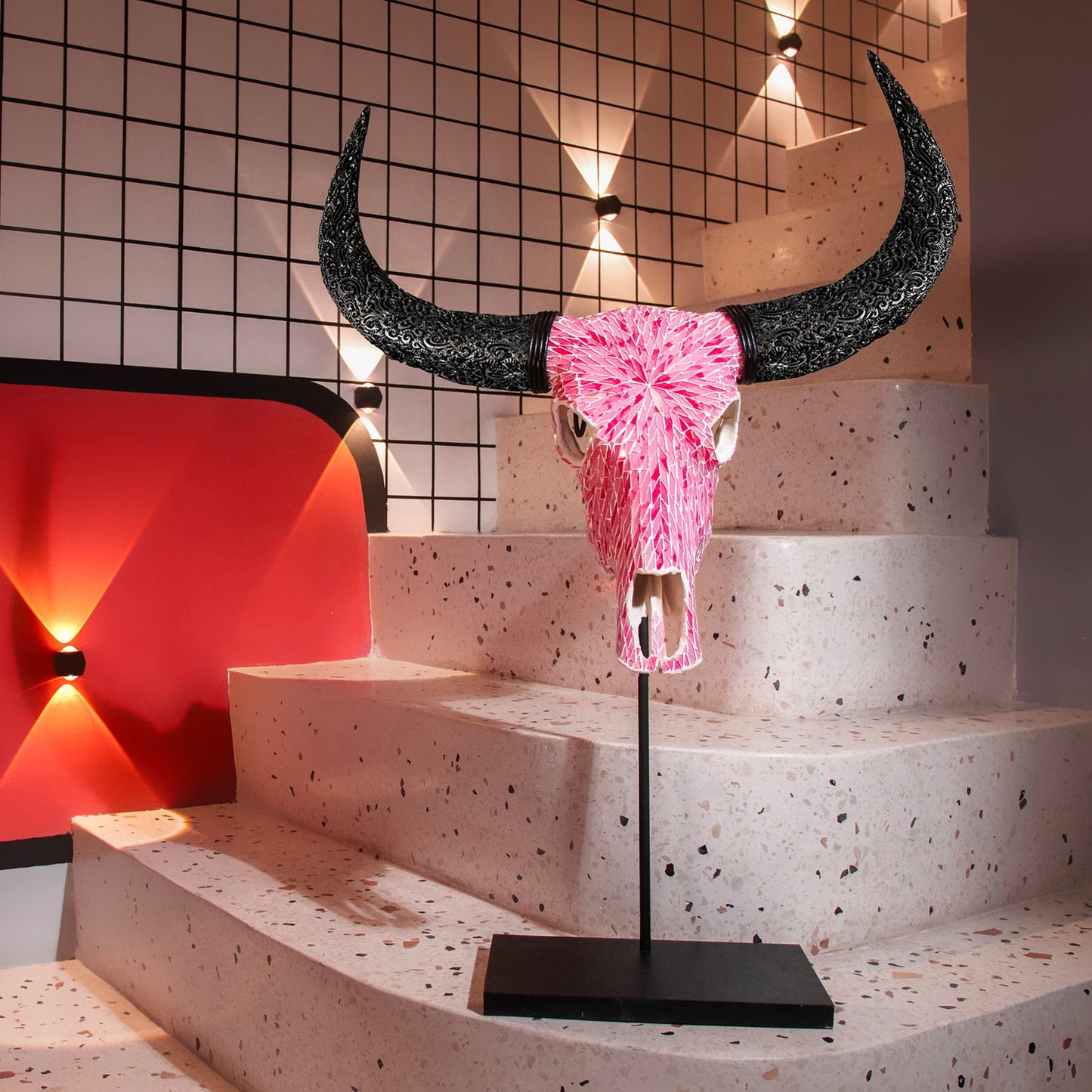 Buffalo Skull -  Pink Mirror // Mosaic Finish