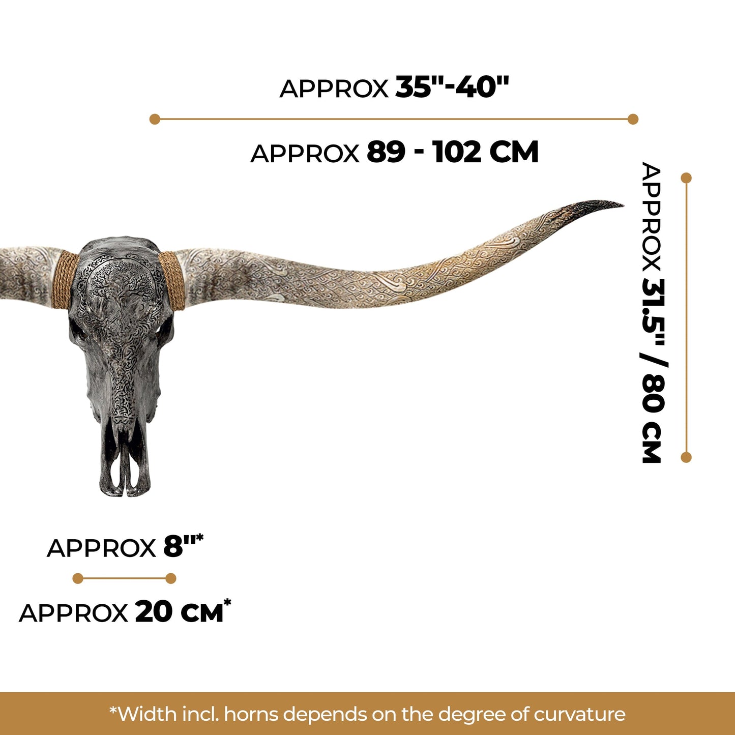 Hand Carved Longhorn Skull // XL Horns - Gray Yggdrasil