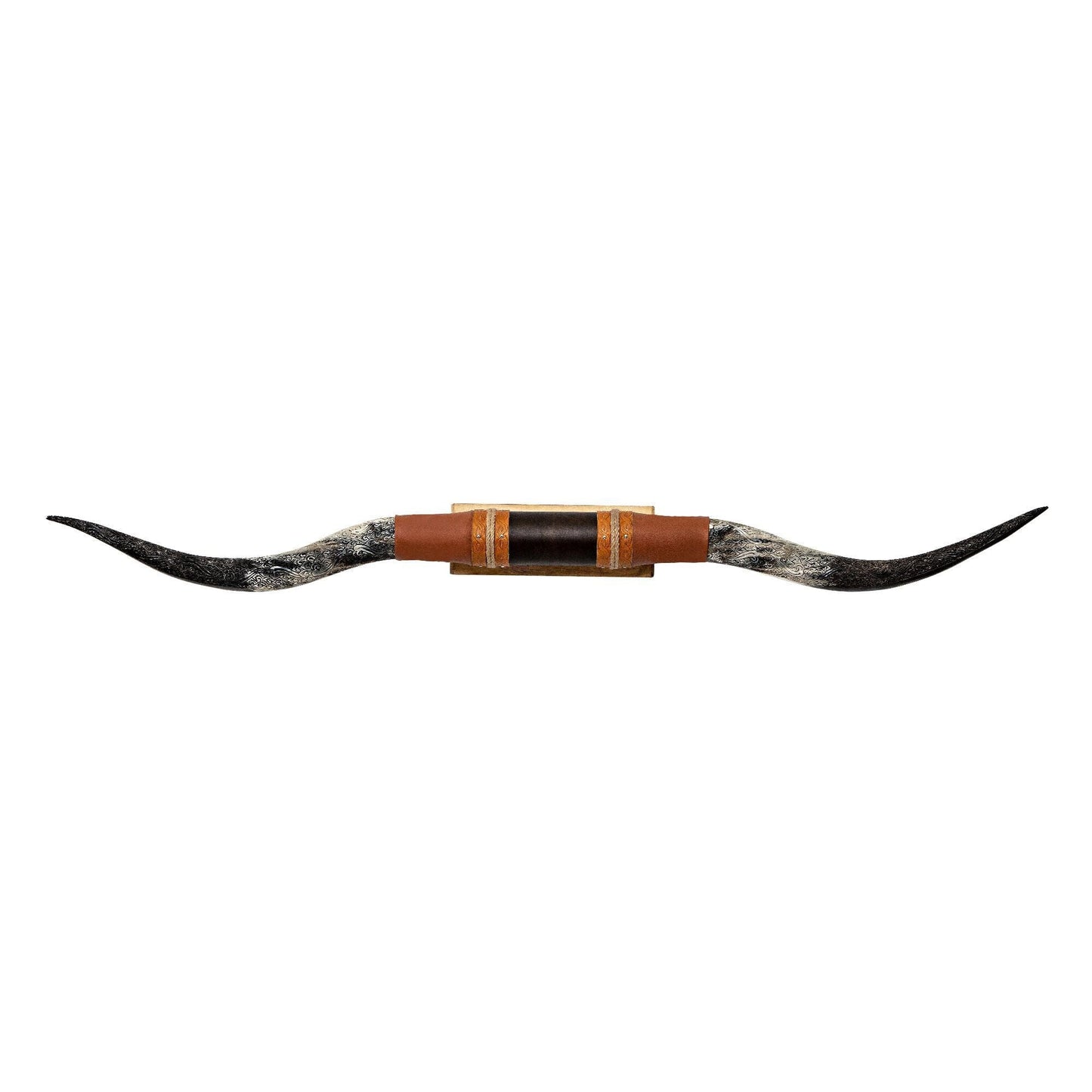 Brown Leather Mount // Carved Longhorns - Wild Hog