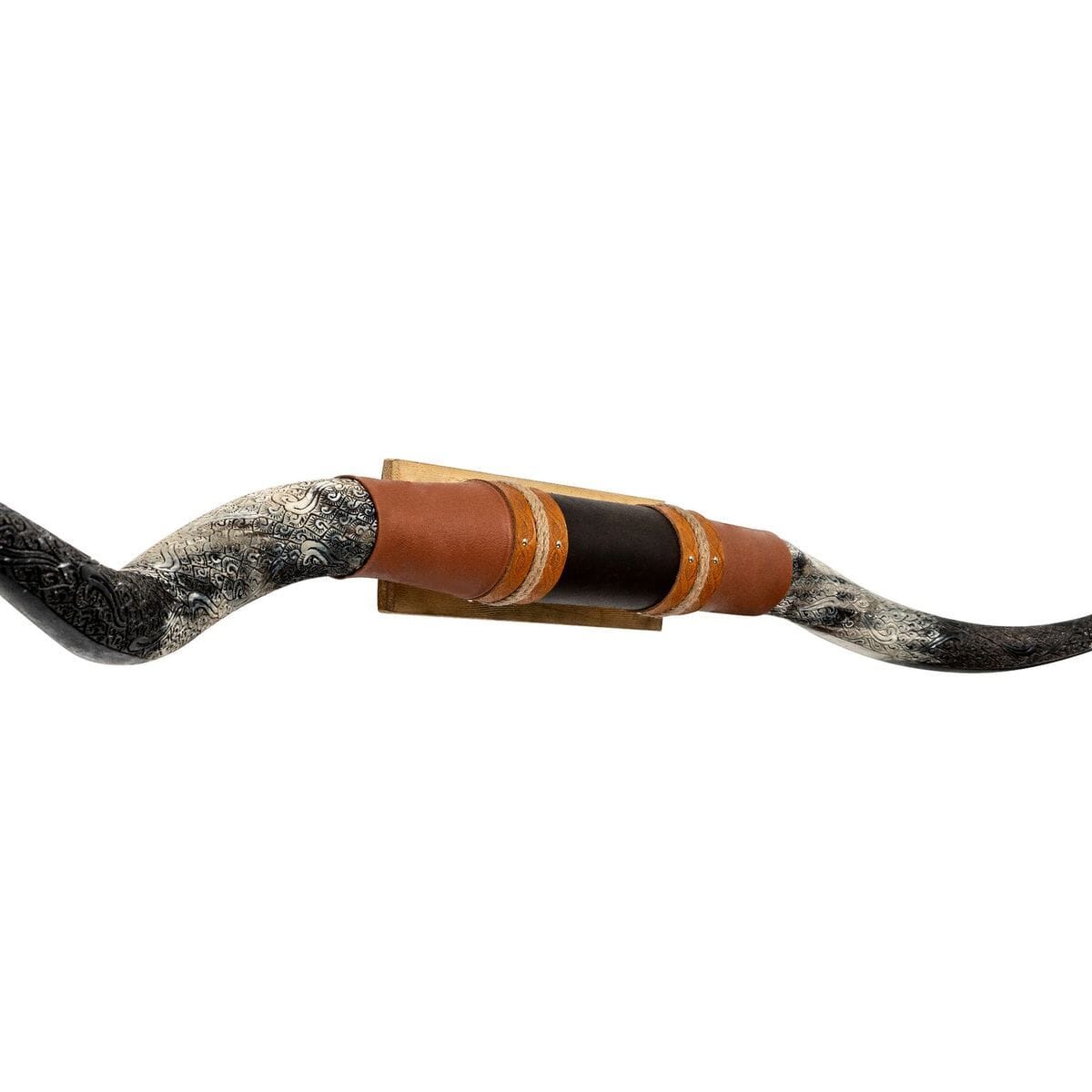 Brown Leather Mount // Carved Longhorns - Wild Hog