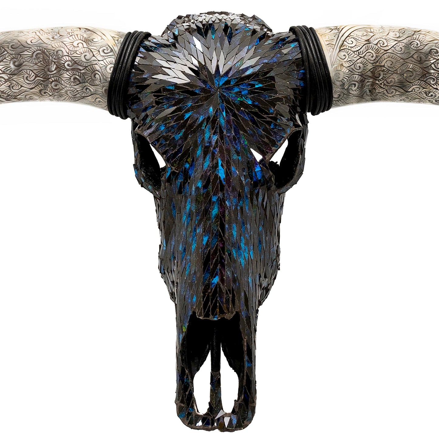 Longhorn Skull // XL Horns - Blue Mirror // Mosaic Finish