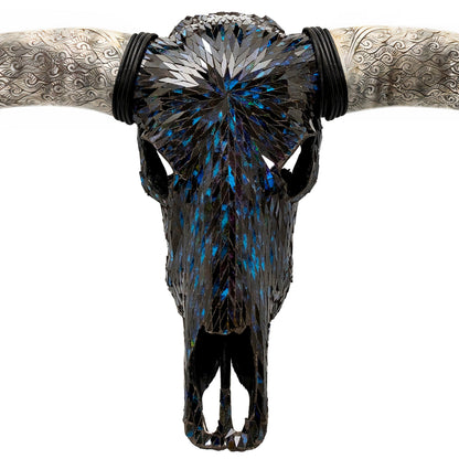 Longhorn Skull // XL Horns - Blue Mirror // Mosaic Finish